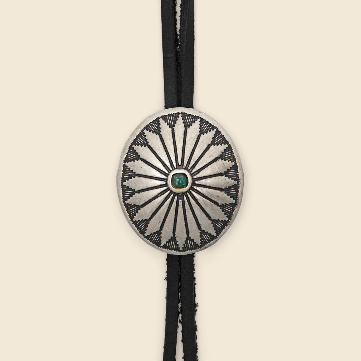 Leather Bolo Tie with Concho - Black/Turquoise