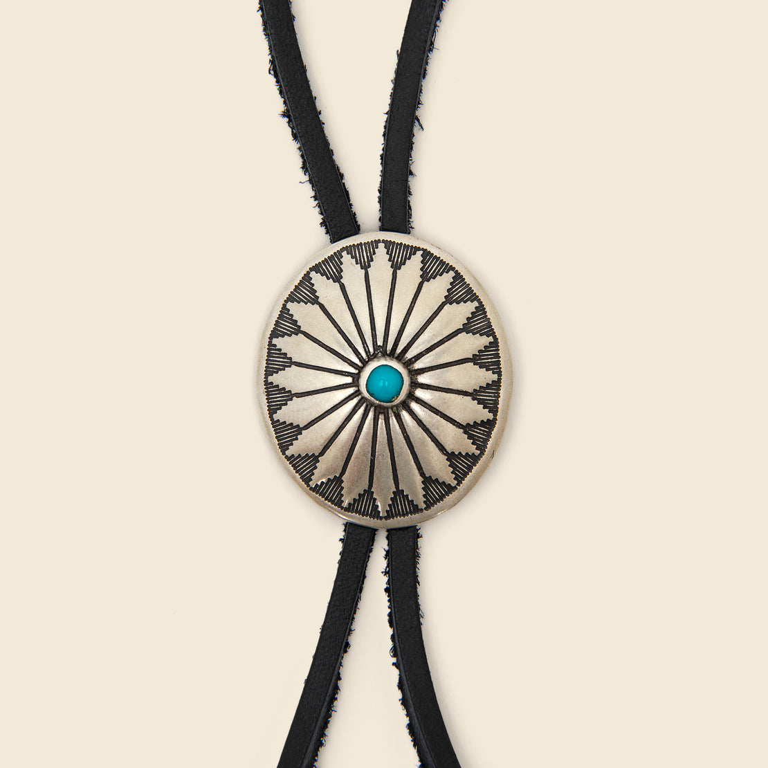 Leather Bolo Tie with Concho - Black & Turquoise Flower - Yuketen - STAG Provisions - W - Accessories - Necklace
