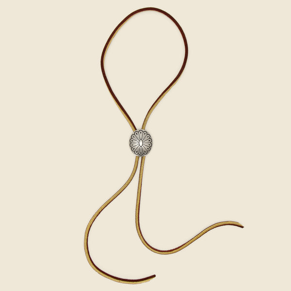 Leather Bolo Tie with Concho - Brown/Turquoise