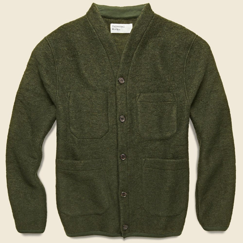 Wool Fleece Cardigan - Olive - Universal Works - STAG Provisions - Tops - Sweater