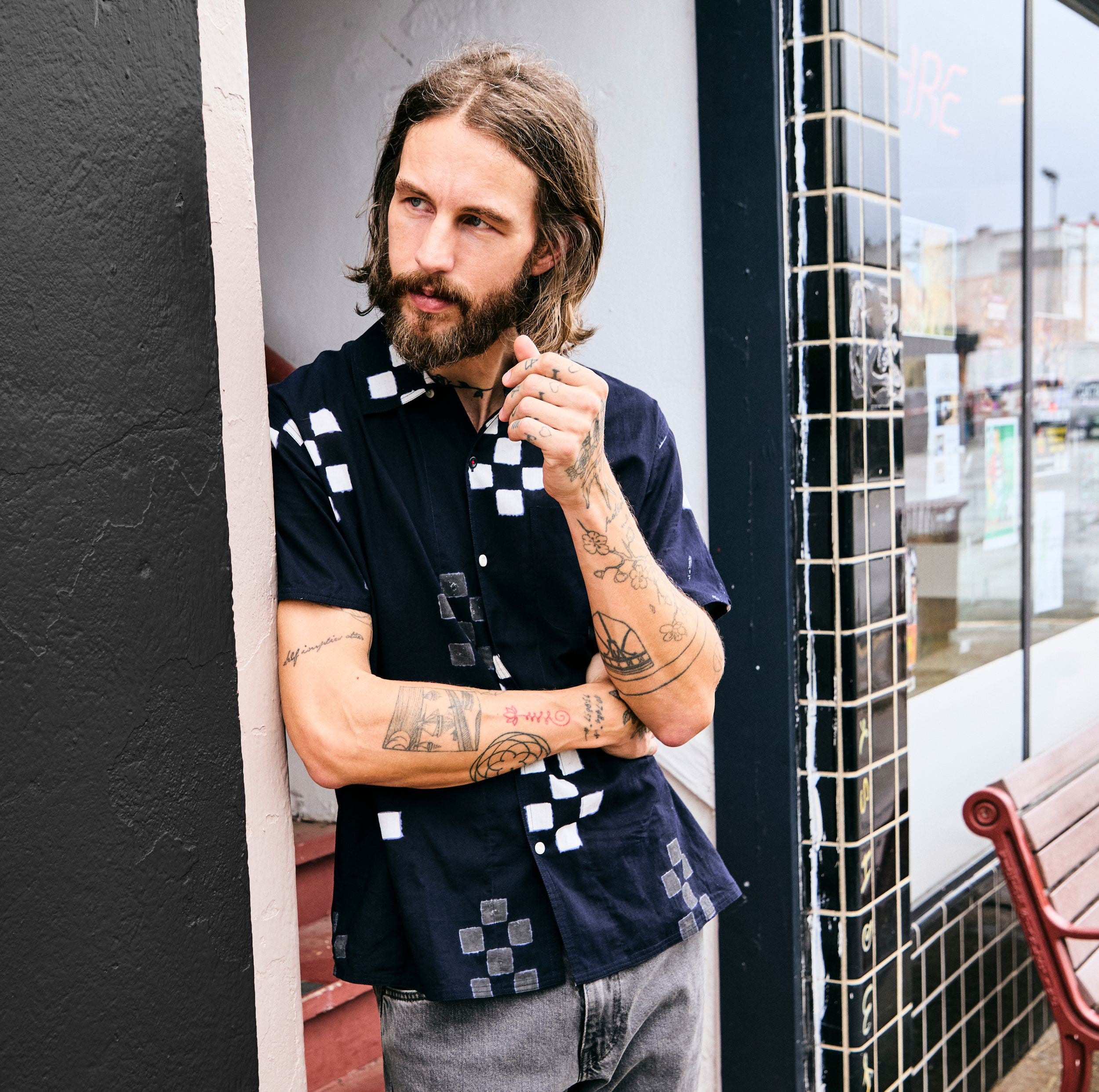 
                          Cube Block Print Shirt - Black - Kardo - STAG Provisions - Tops - S/S Woven - Other Pattern
                        