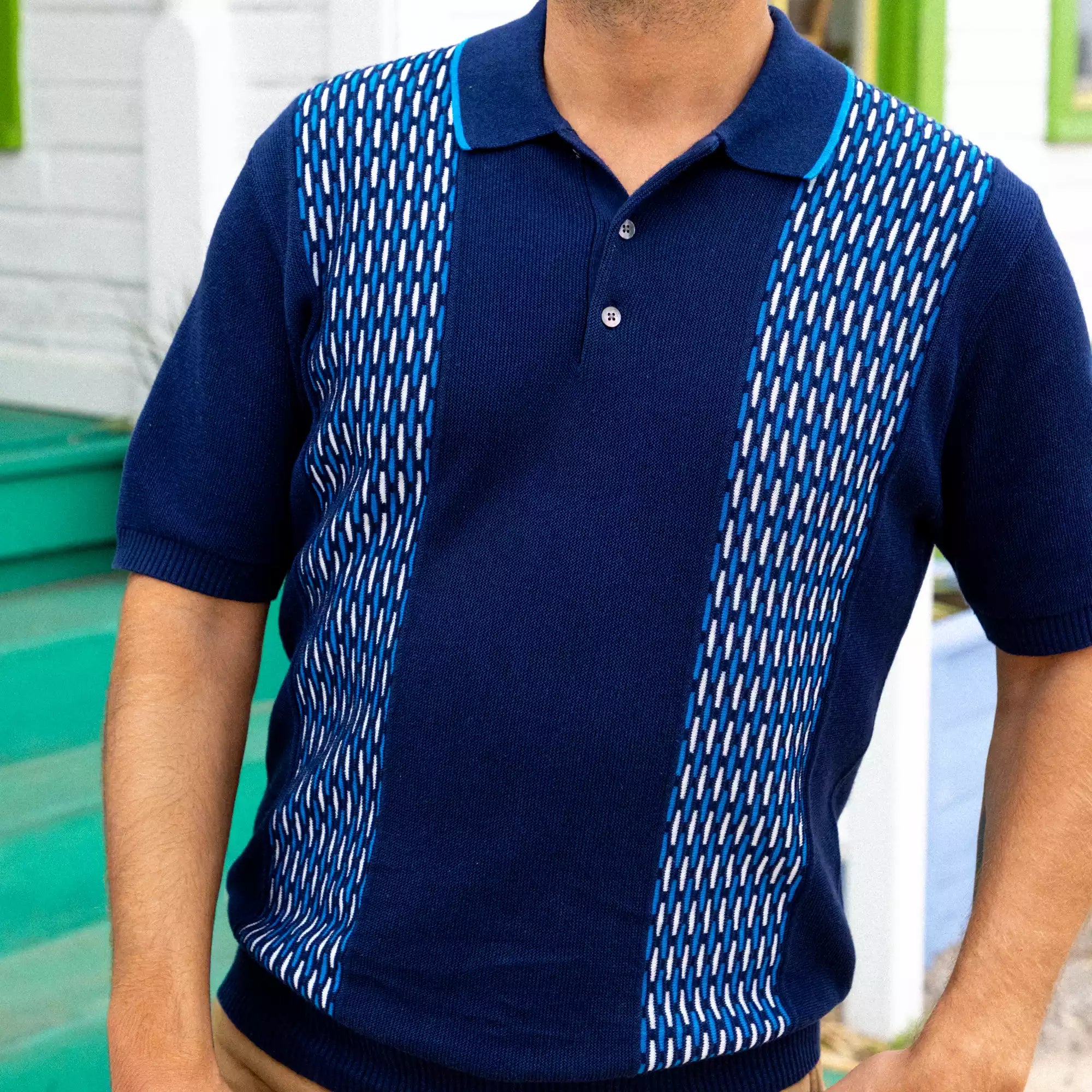 
                          Jacquard Knit Polo - Navy - BEAMS+ - STAG Provisions - Tops - S/S Knit
                        
