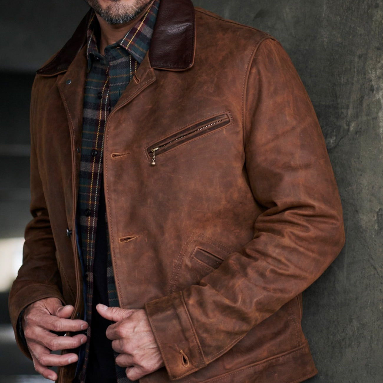 
                          Nubuck Cowhide Mechanic Jacket - Brown
                        