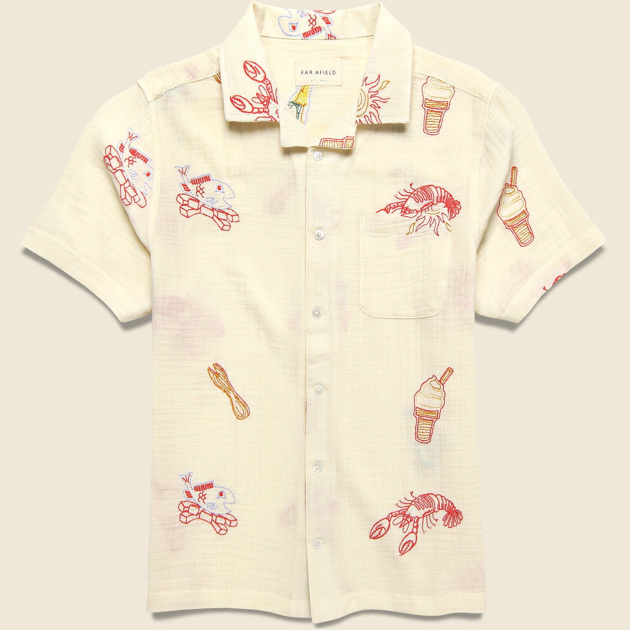 Embroidered Stachio Shirt - White - Far Afield - STAG Provisions - Tops - S/S Woven - Other Pattern