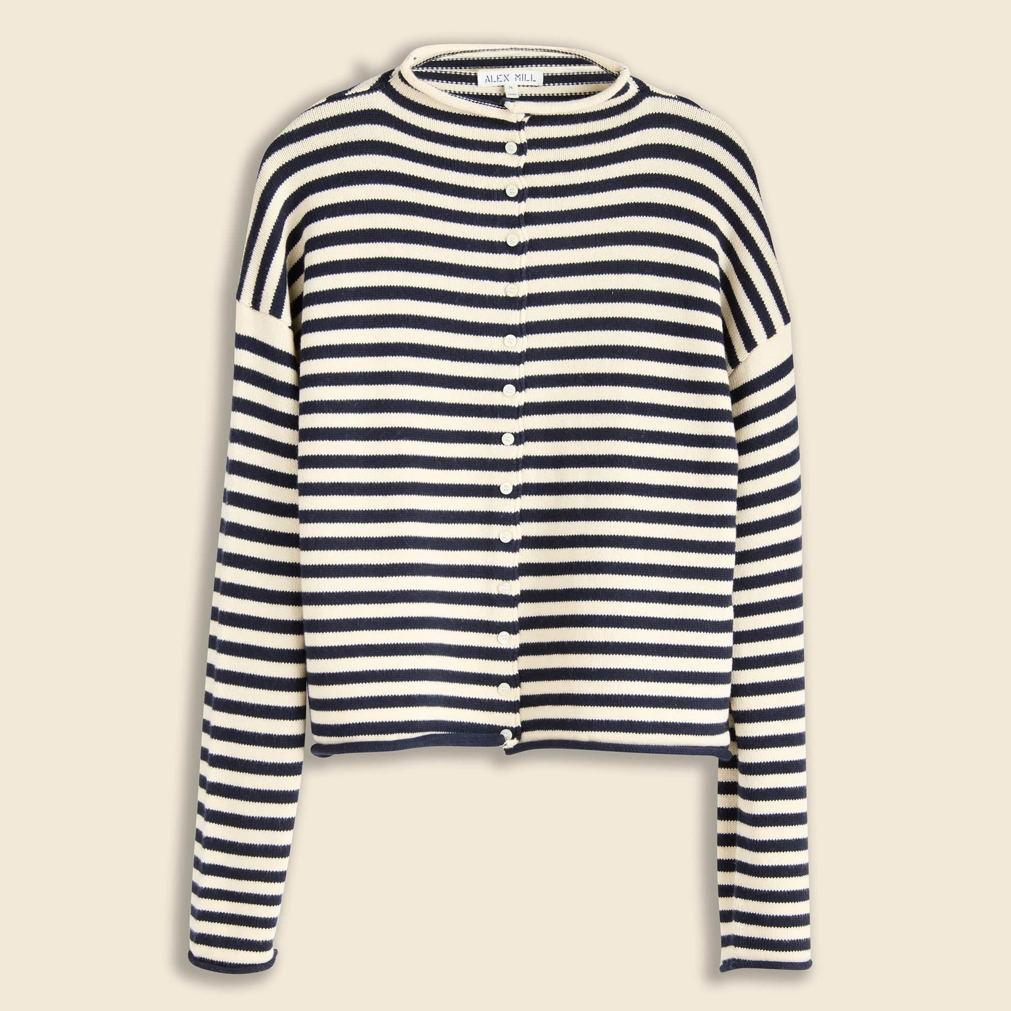 Taylor Cardigan in Striped Cotton Cashmere Blend - Navy/Ivory Stripe - Alex Mill - STAG Provisions - W - Tops - Sweater