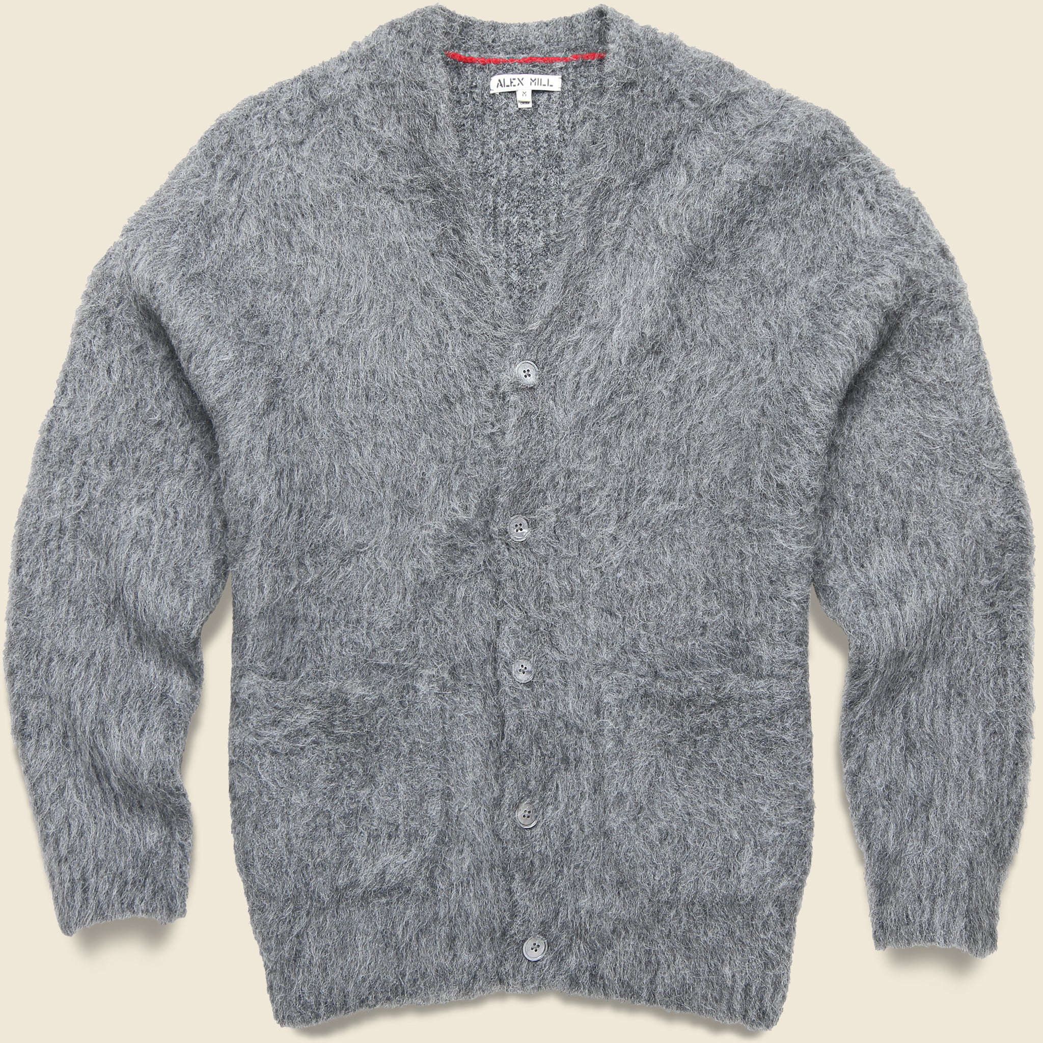 Alpaca Hairy Brushed Cardigan - Charcoal - Alex Mill - STAG Provisions - Tops - Sweater