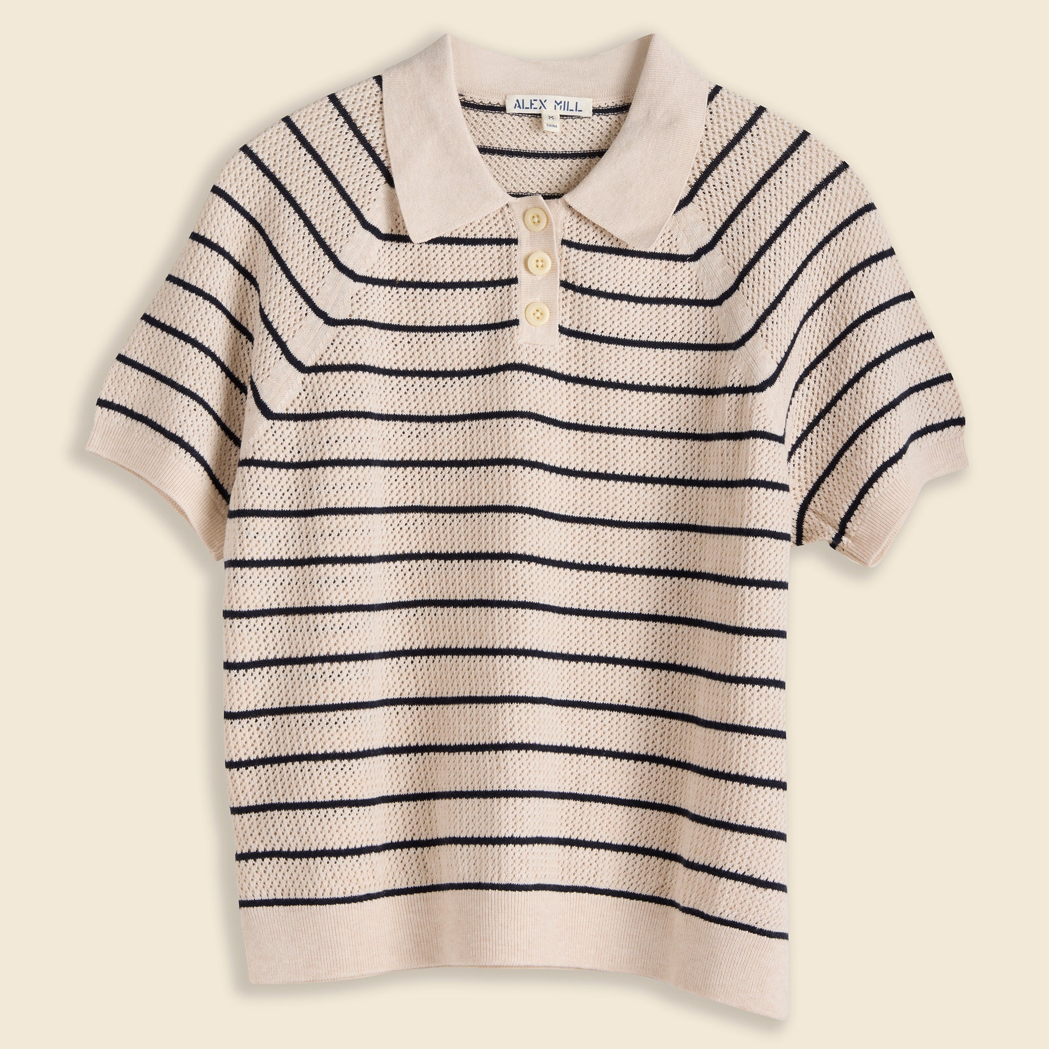 Polo Sweater in Stripe - Ivory/Navy - Alex Mill - STAG Provisions - W - Tops - S/S Knit