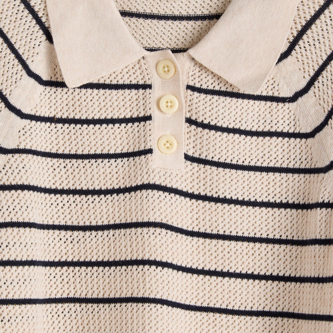 Polo Sweater in Stripe - Ivory/Navy - Alex Mill - STAG Provisions - W - Tops - S/S Knit