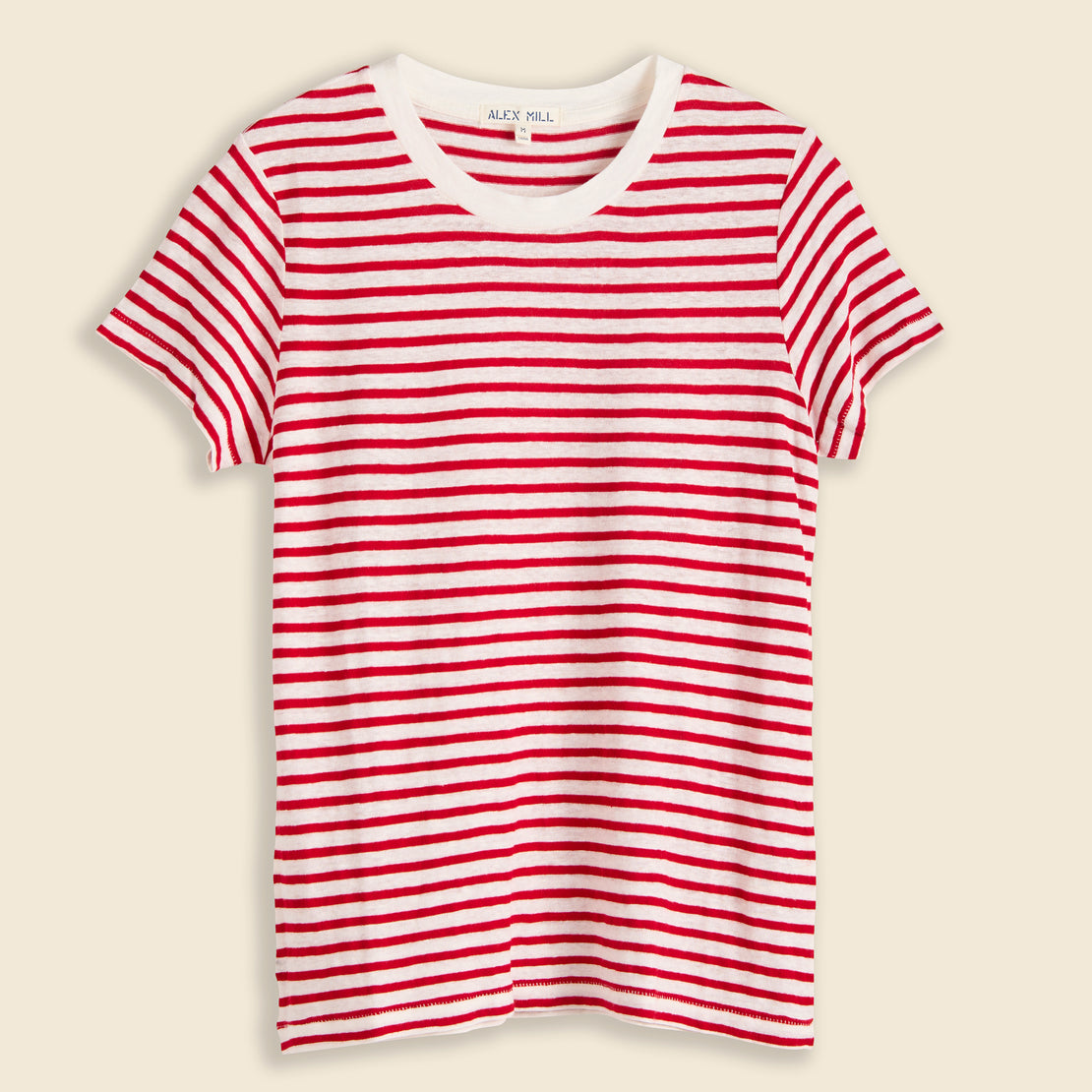 Alex Mill Prospect Linen Tee in Stripe - Red/White Stripe