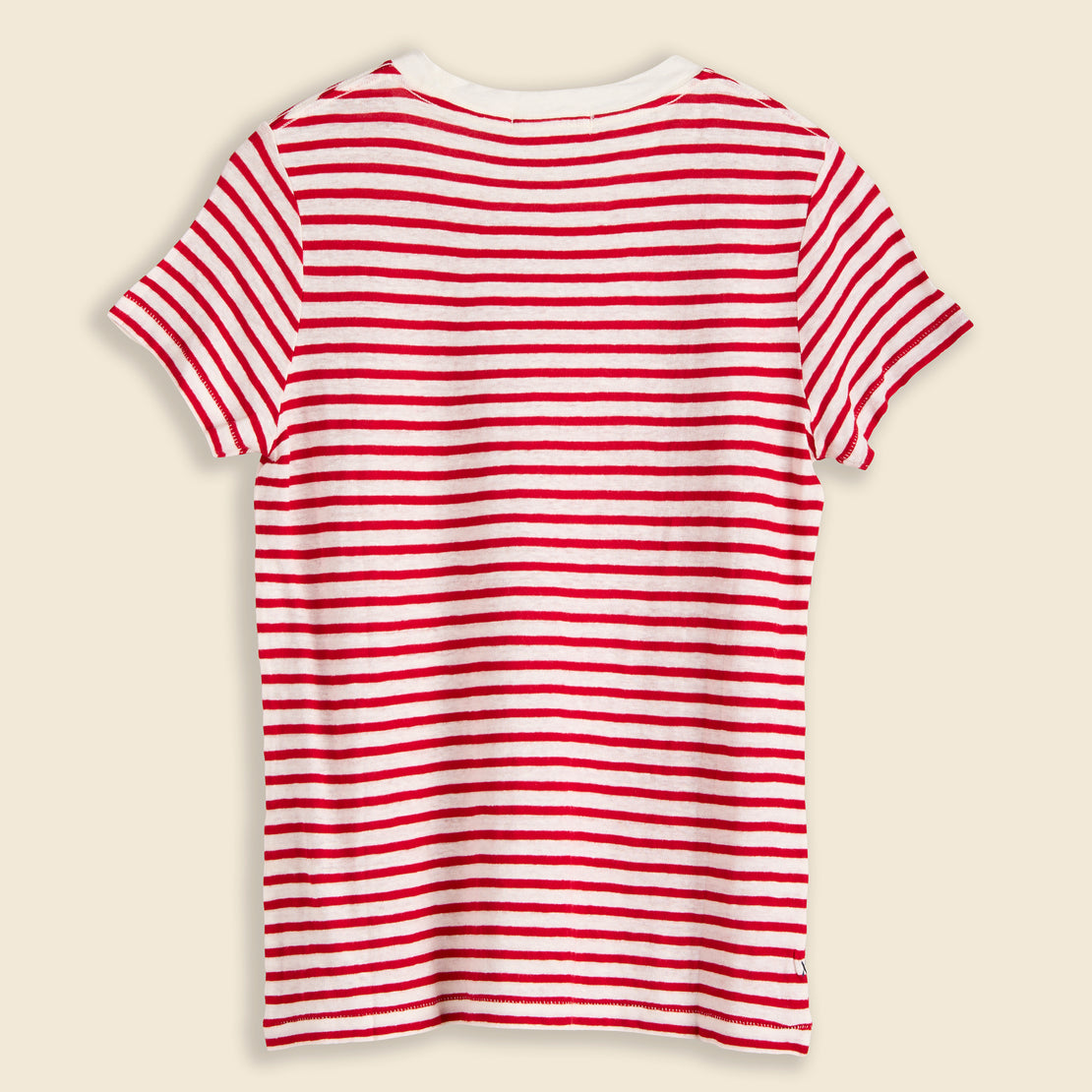 Prospect Linen Tee in Stripe - Red/White Stripe