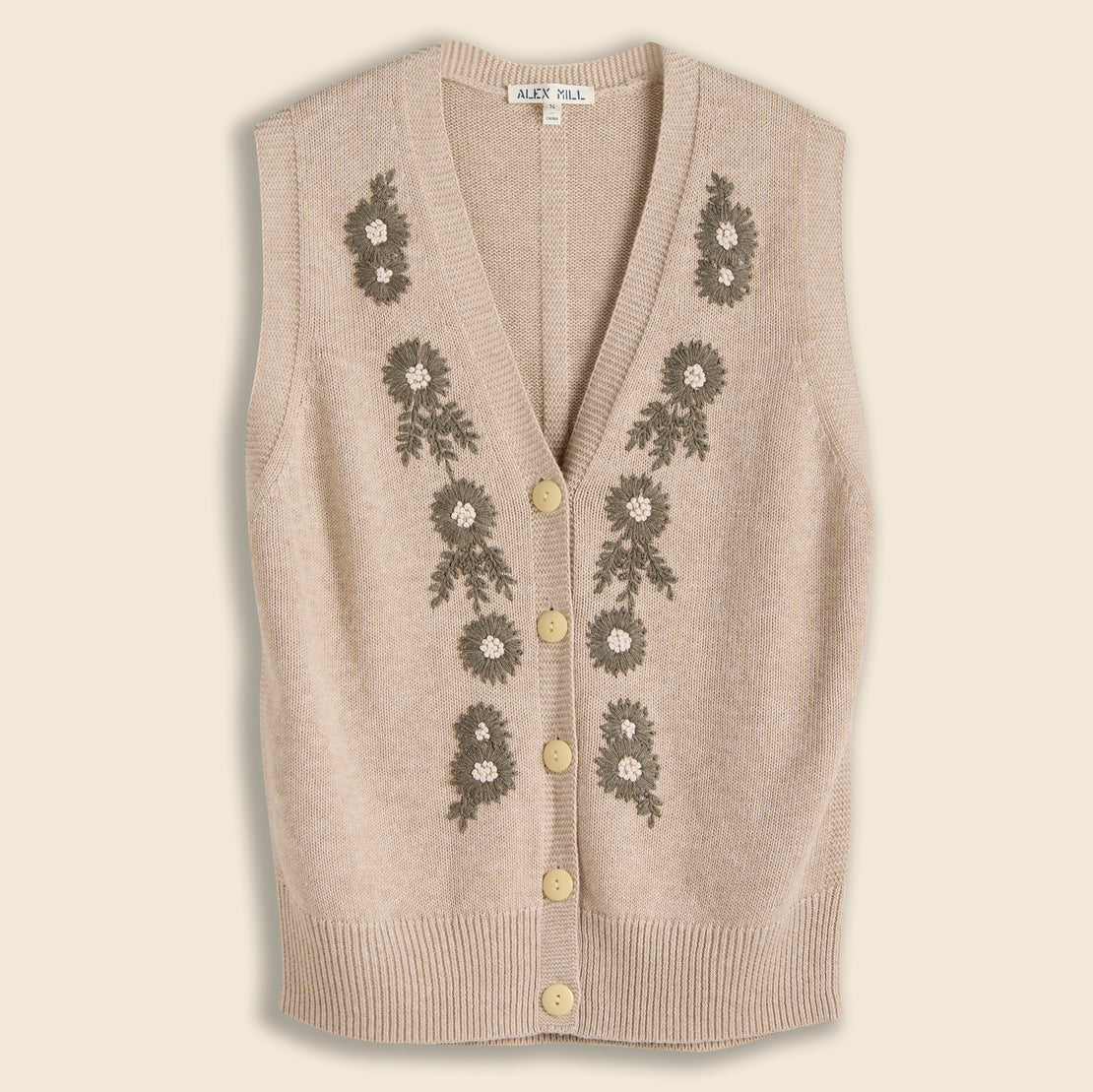 Alex Mill Embroidered Vest in Cotton Linen - Oatmeal