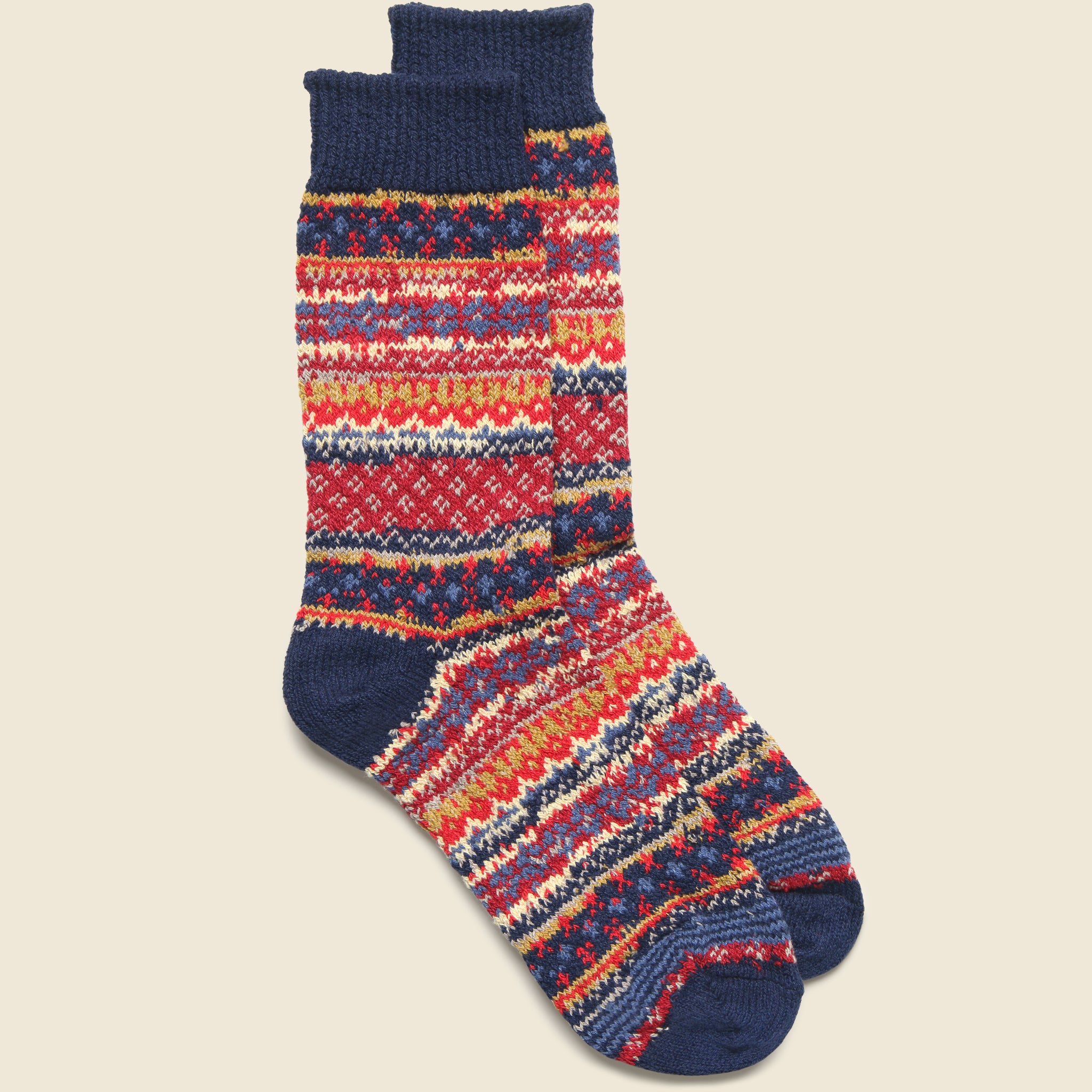 Cotton Fair Isle Crew Sock - Dark Navy