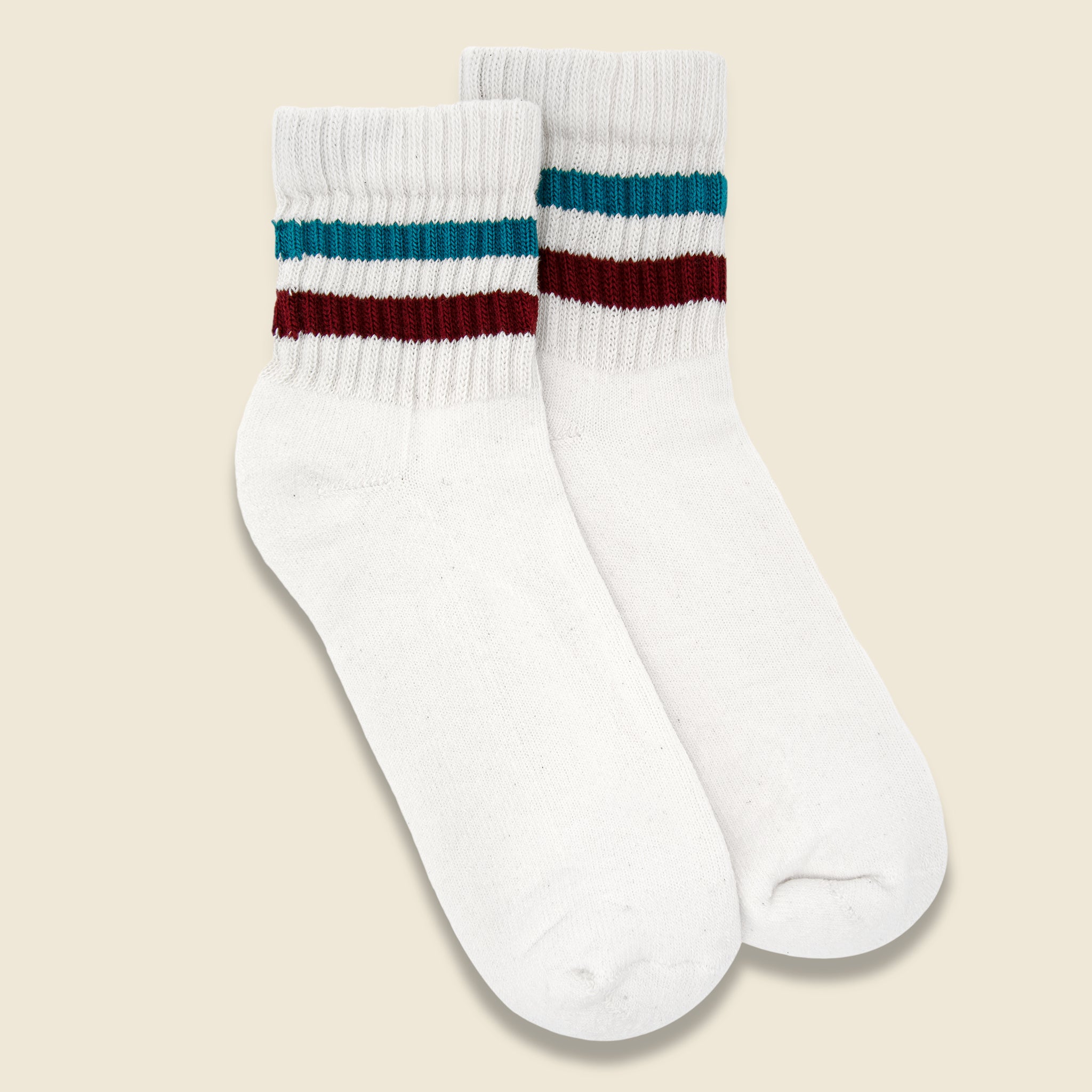 Retro Stripe Quarter Crew Sock - Teal/Berry - American Trench - STAG Provisions - Accessories - Socks