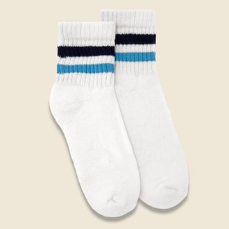 Retro Stripe Quarter Crew Sock - Navy/Col. Blue