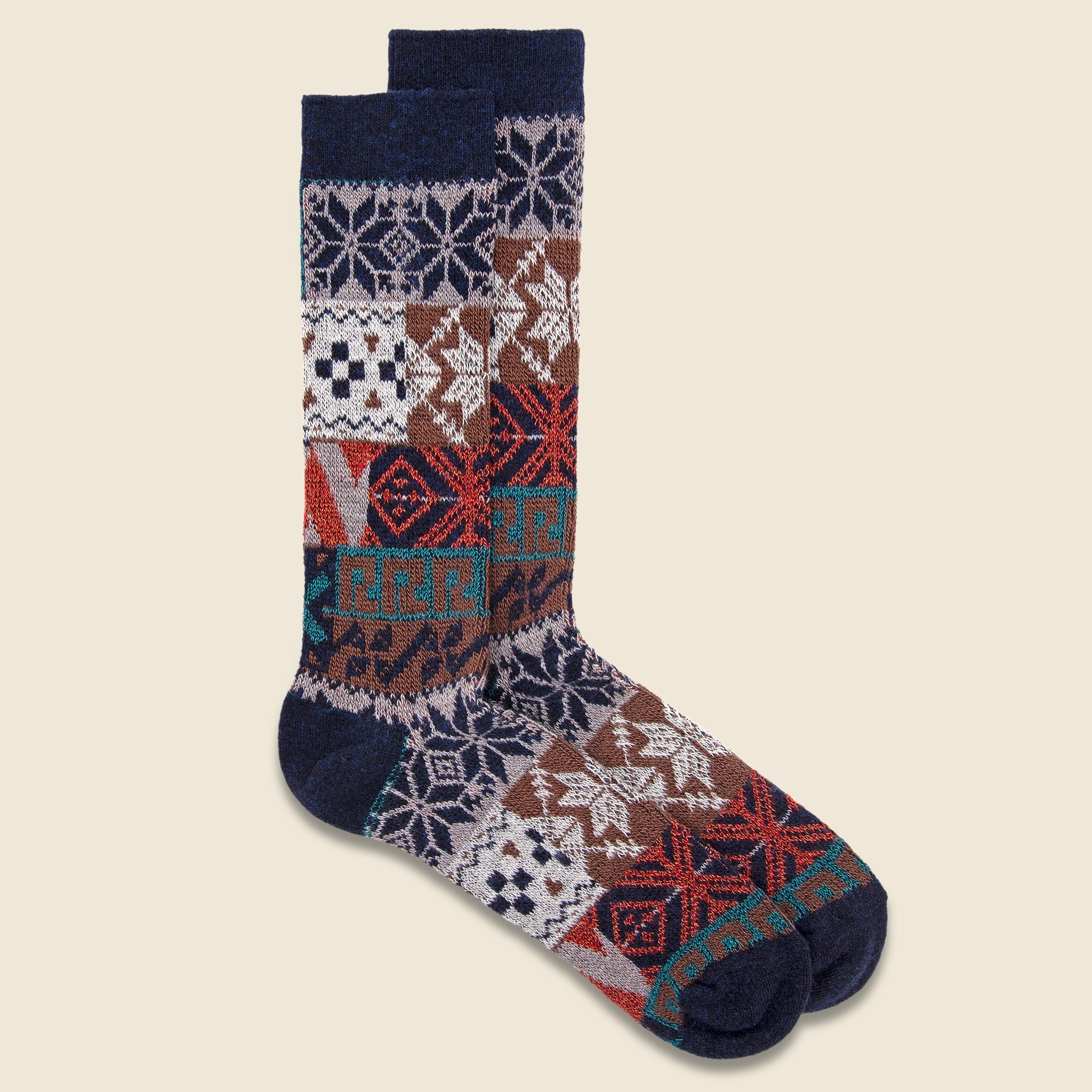 Multi JQ Pattern Crew Sock - Navy - Anonymous Ism - STAG Provisions - Accessories - Socks