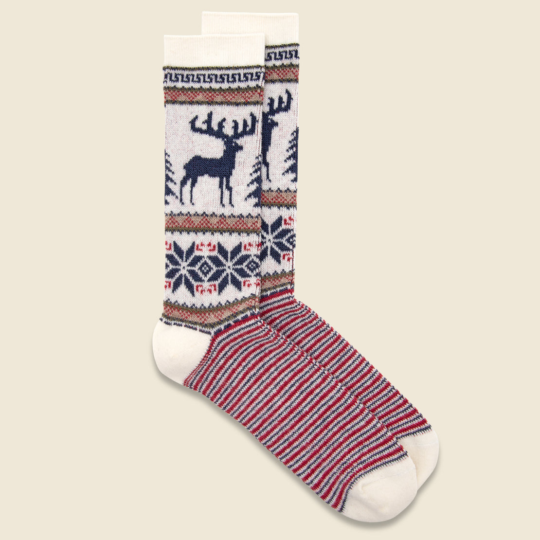 Anonymous Ism Wool Deer Snow Jacquard Crew Sock - Off White