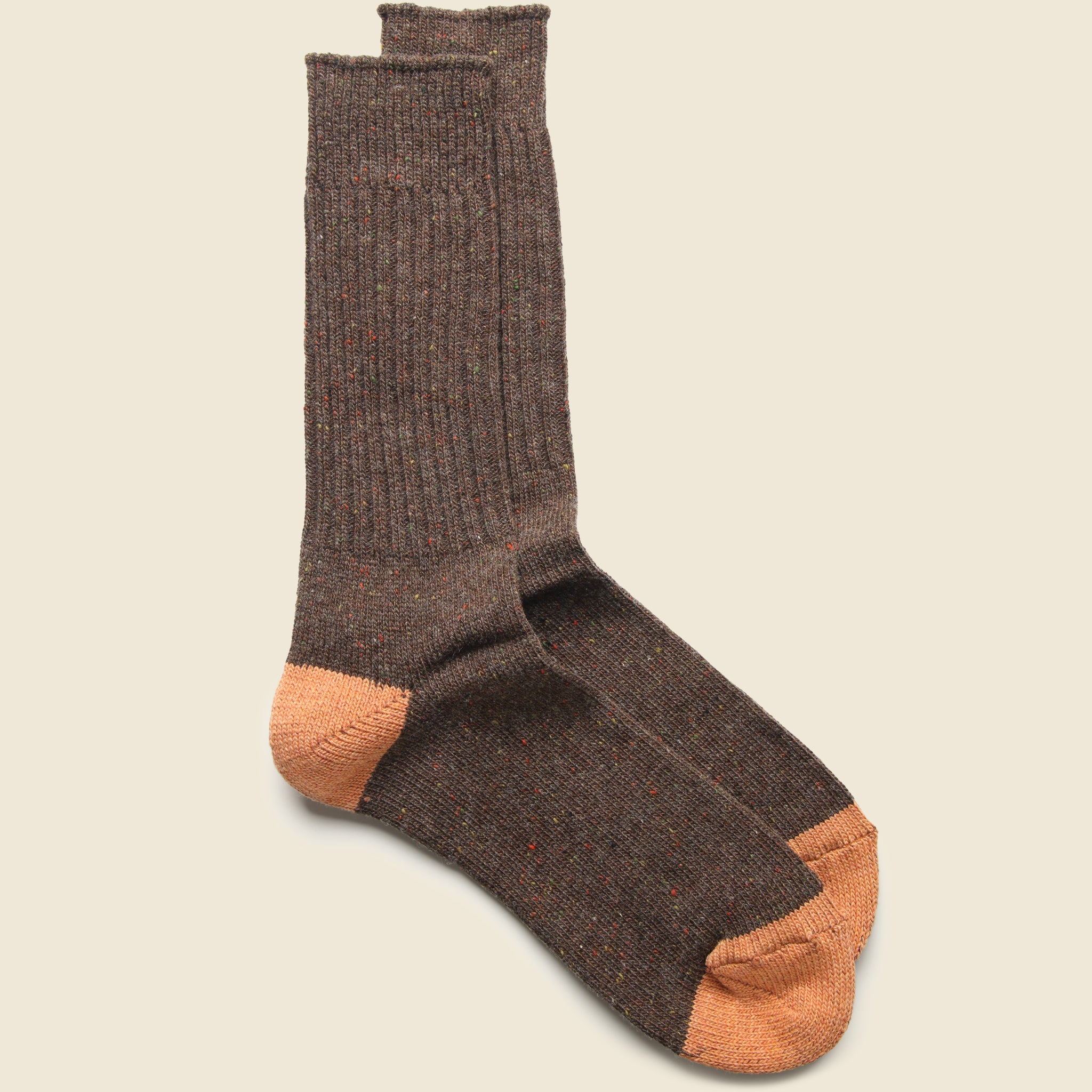 Tweed Nep Crew Sock - Brown/Orange