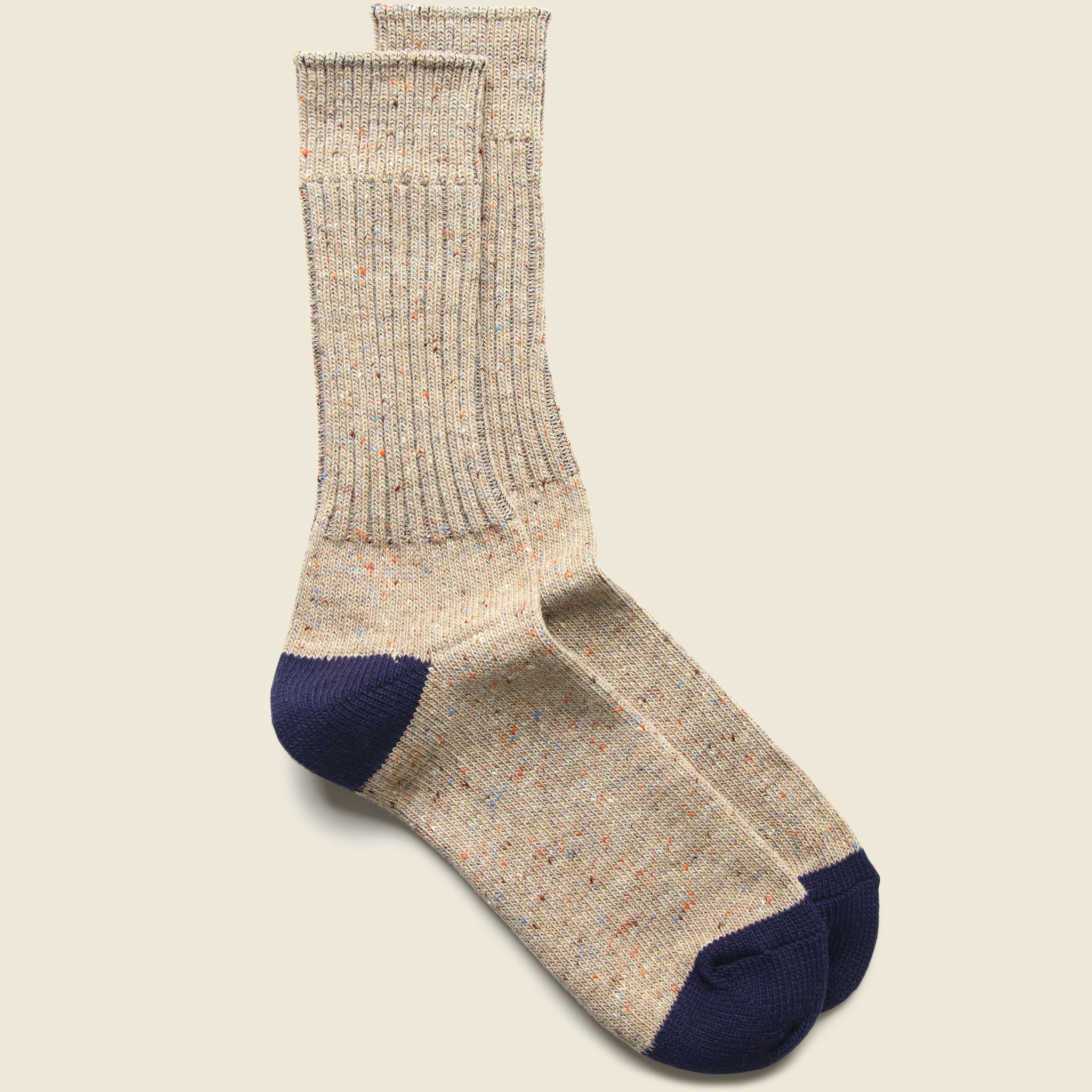 Tweed Nep Crew Sock - Beige/Navy