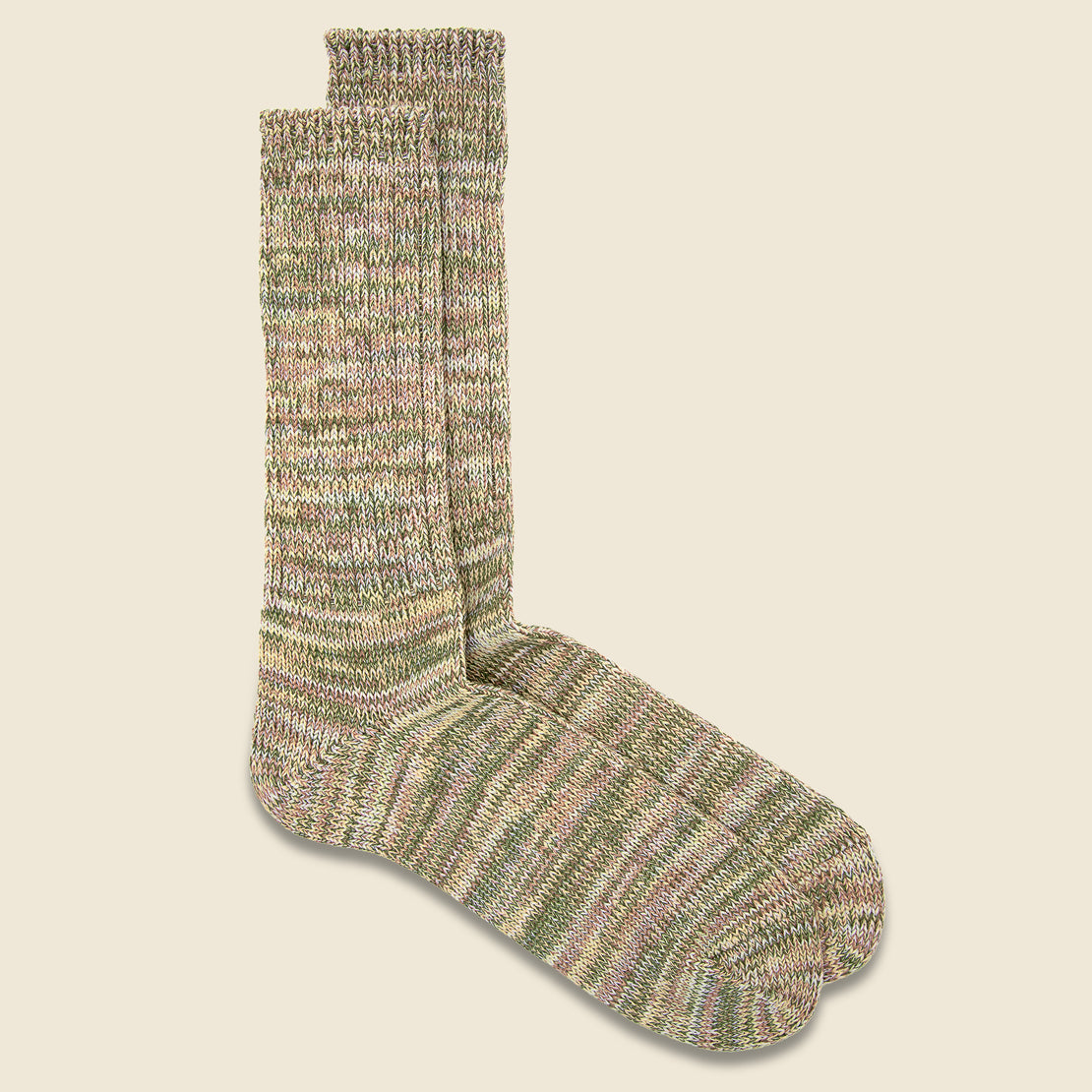 Anonymous Ism 5 Color Mix Crew Sock - Green/Tan