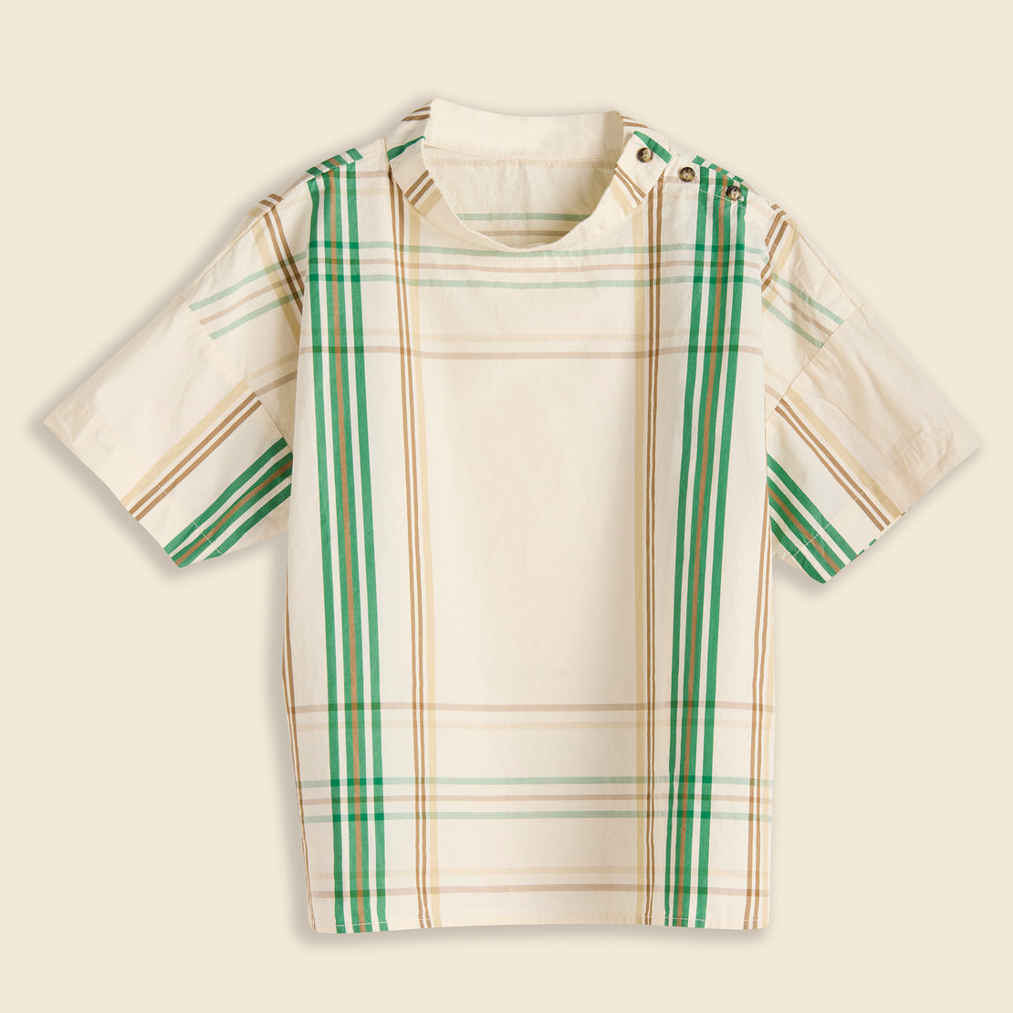 BEAMS BOY Oh Boy Plaid Button Pullover - Ivory