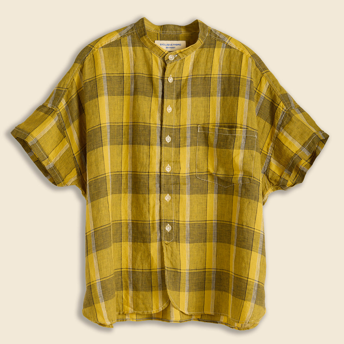 BEAMS BOY Oversized Linen Check S/S Shirt - Yellow