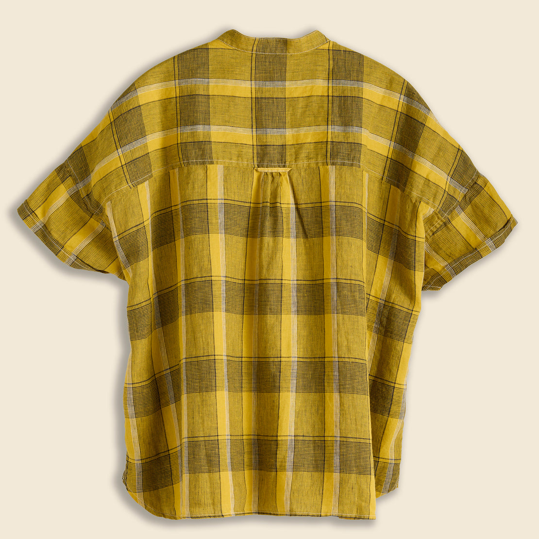 Oversized Linen Check S/S Shirt - Yellow