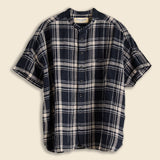 Oversized Linen Check S/S Shirt - Dark Navy - BEAMS BOY - STAG Provisions - W - Tops - S/S Woven