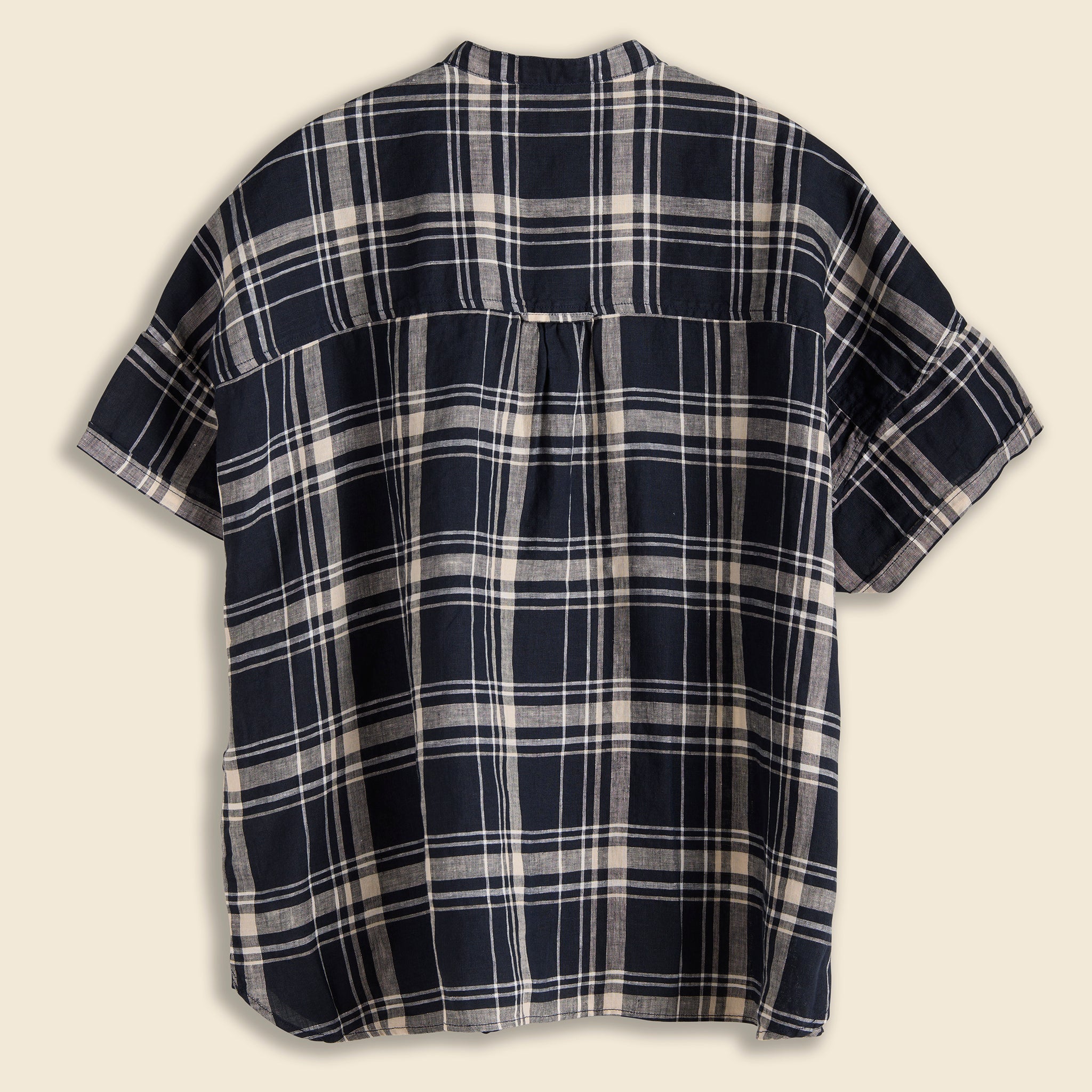 
                          Oversized Linen Check S/S Shirt - Dark Navy - BEAMS BOY - STAG Provisions - W - Tops - S/S Woven
                        