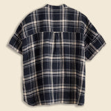 Oversized Linen Check S/S Shirt - Dark Navy - BEAMS BOY - STAG Provisions - W - Tops - S/S Woven