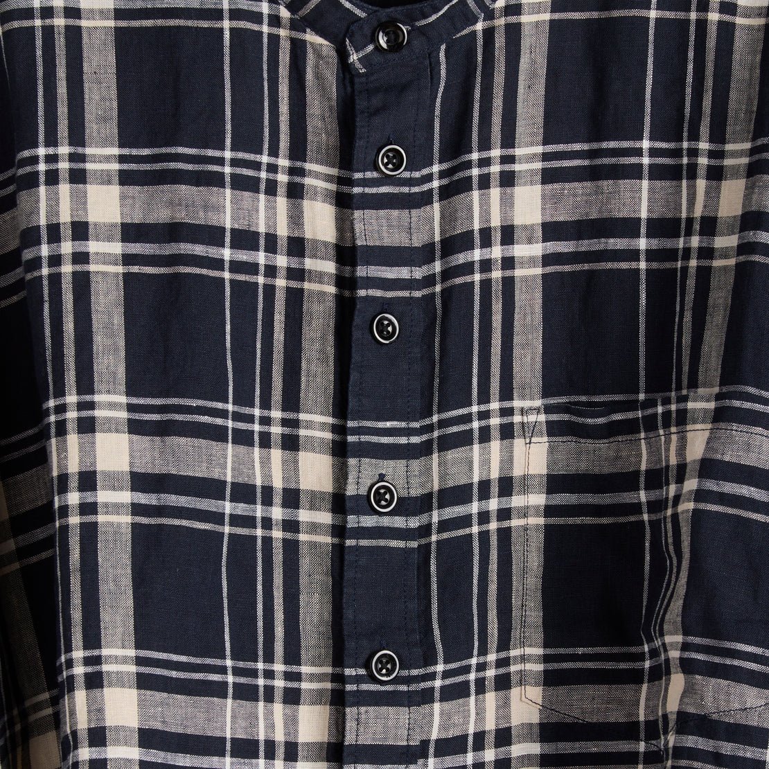 Oversized Linen Check S/S Shirt - Dark Navy - BEAMS BOY - STAG Provisions - W - Tops - S/S Woven