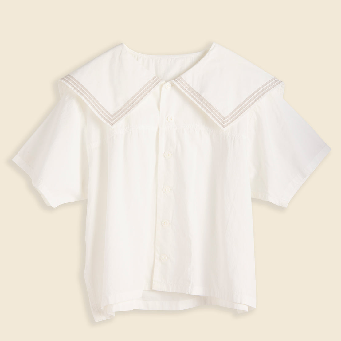 BEAMS BOY Oversized Sailor Button Down Shirt - Off White