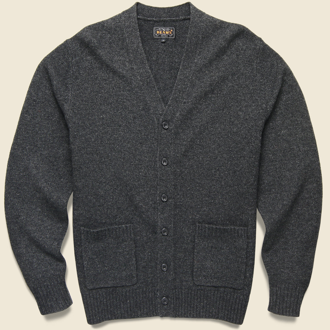 BEAMS+ Elbow Patch Cardigan - Charcoal