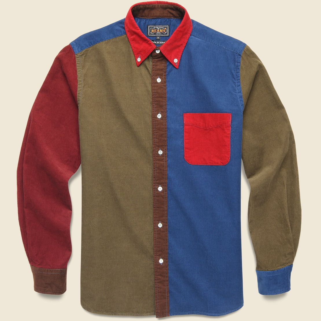 BEAMS+ Corduroy Panel Shirt - Red/Multi