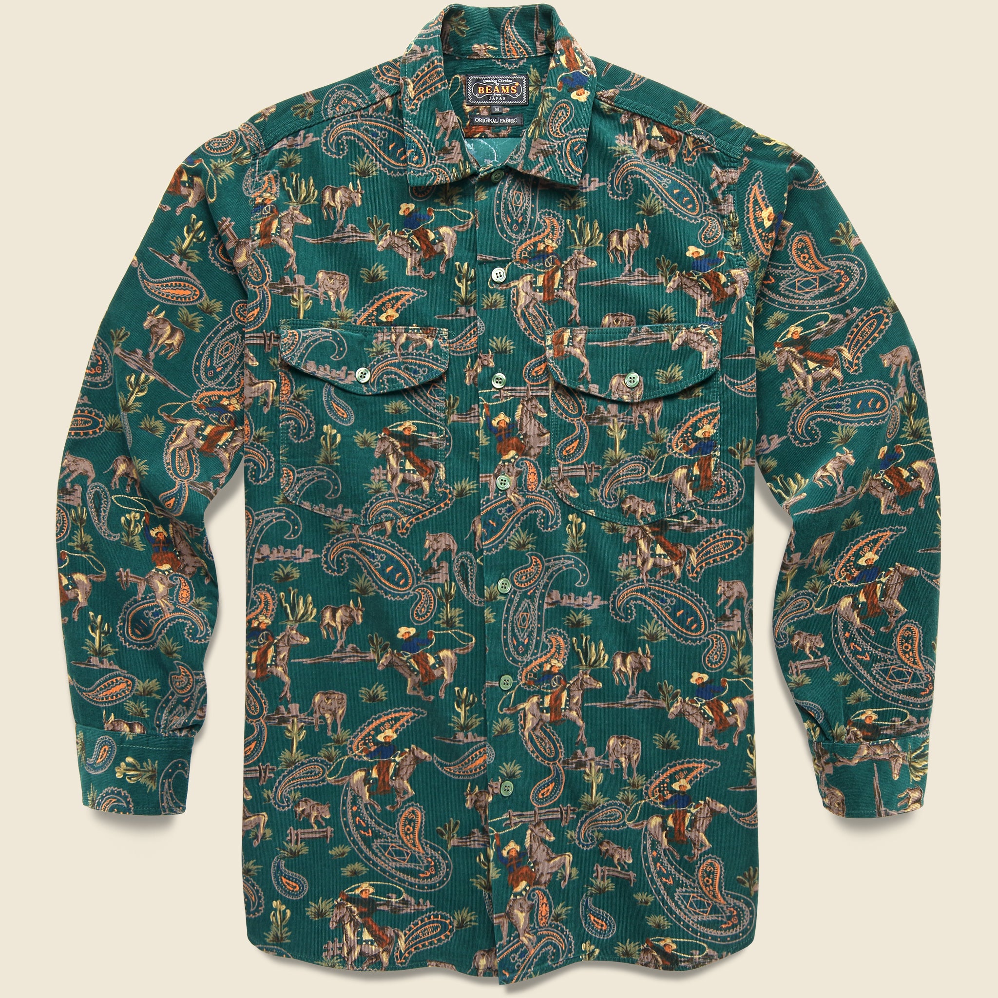 Corduroy Cowboy Print Shirt - Green - BEAMS+ - STAG Provisions - Tops - L/S Woven - Corduroy