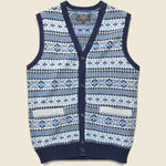 Button Knit Vest - Indigo Fair Isle - BEAMS+ - STAG Provisions - Tops - Sweater