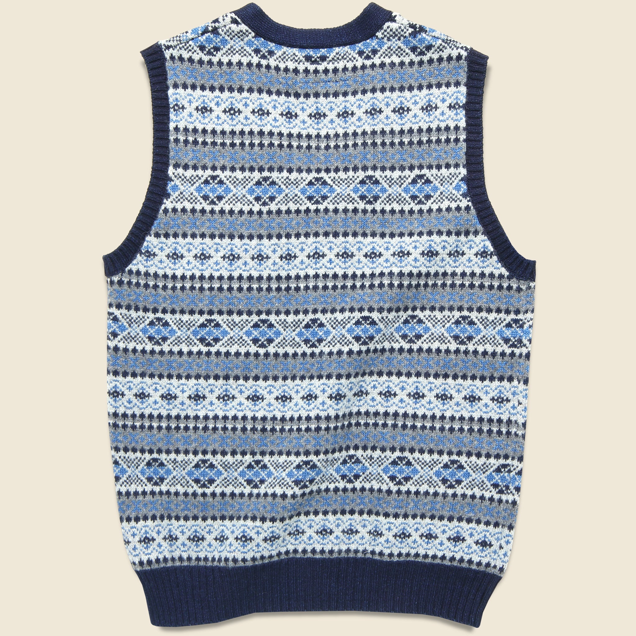 
                          Button Knit Vest - Indigo Fair Isle - BEAMS+ - STAG Provisions - Tops - Sweater
                        