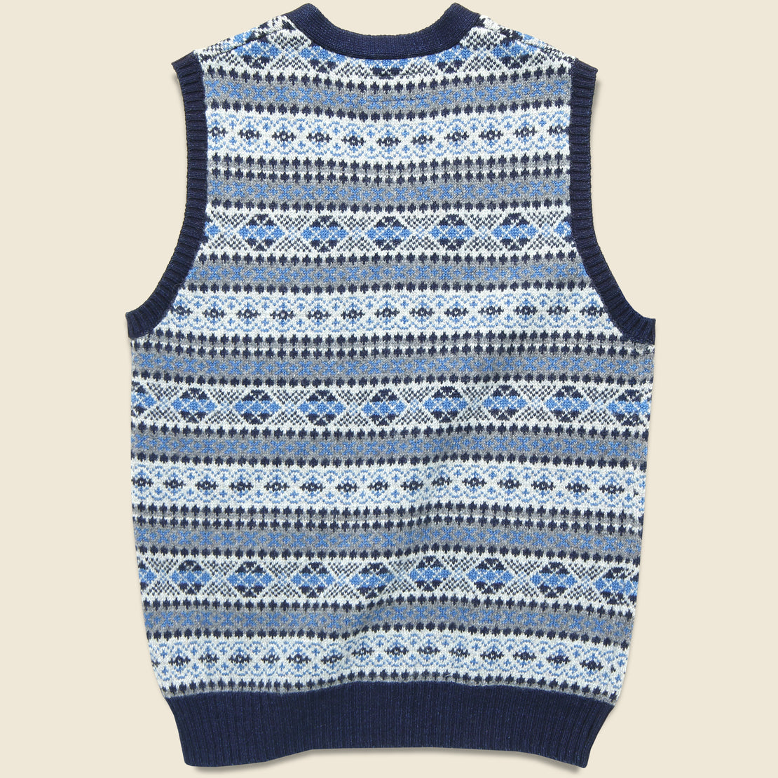 Button Knit Vest - Indigo Fair Isle - BEAMS+ - STAG Provisions - Tops - Sweater