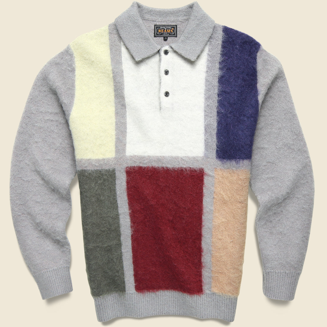 BEAMS+ Shaggy Knit Sweater Polo - Grey
