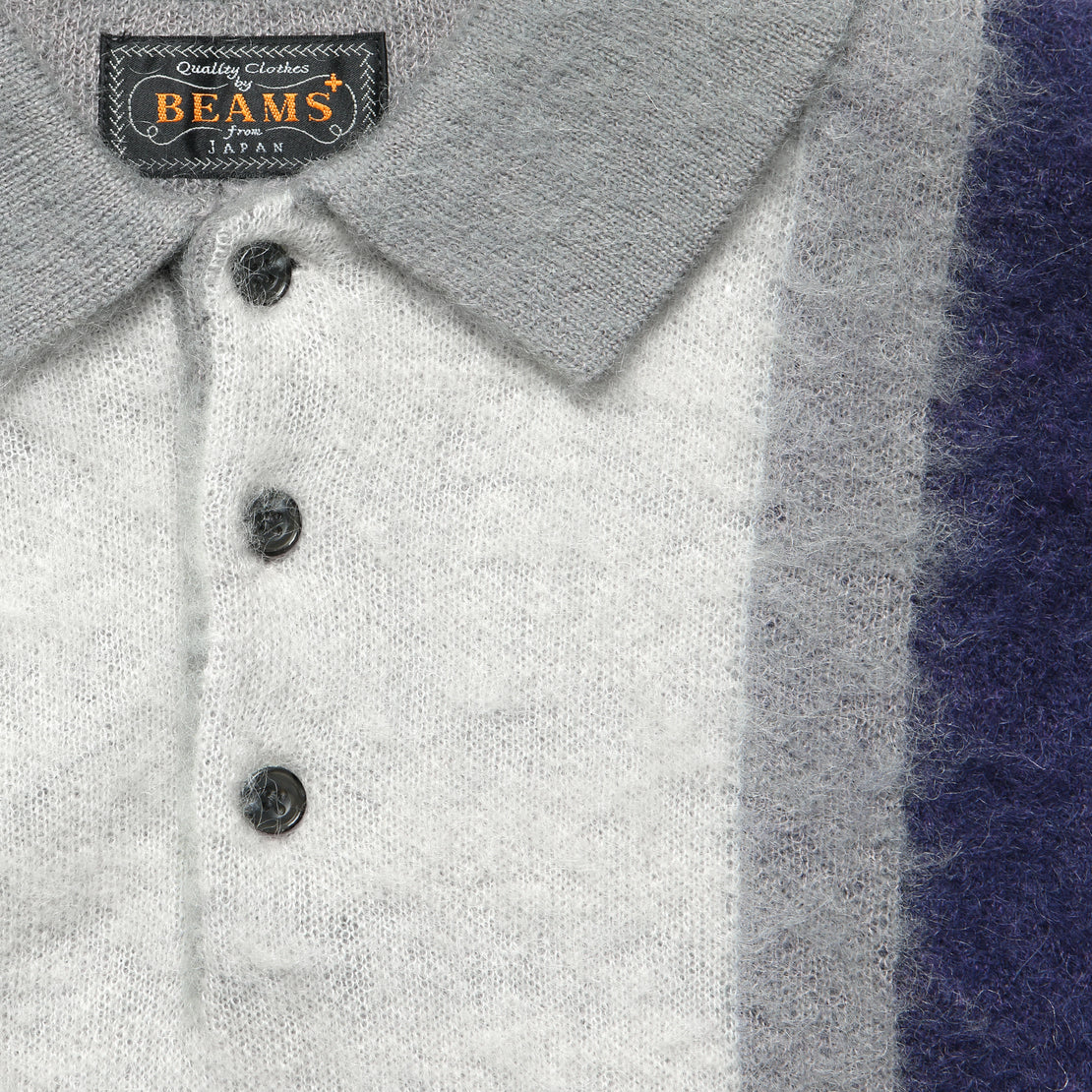 Shaggy Knit Sweater Polo - Grey - BEAMS+ - STAG Provisions - Tops - Sweater