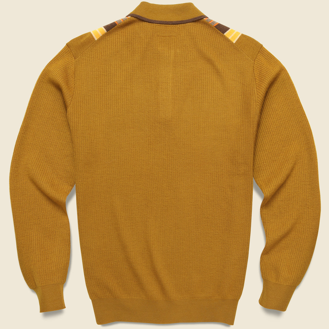 Striped Knit Sweater Polo - Mustard