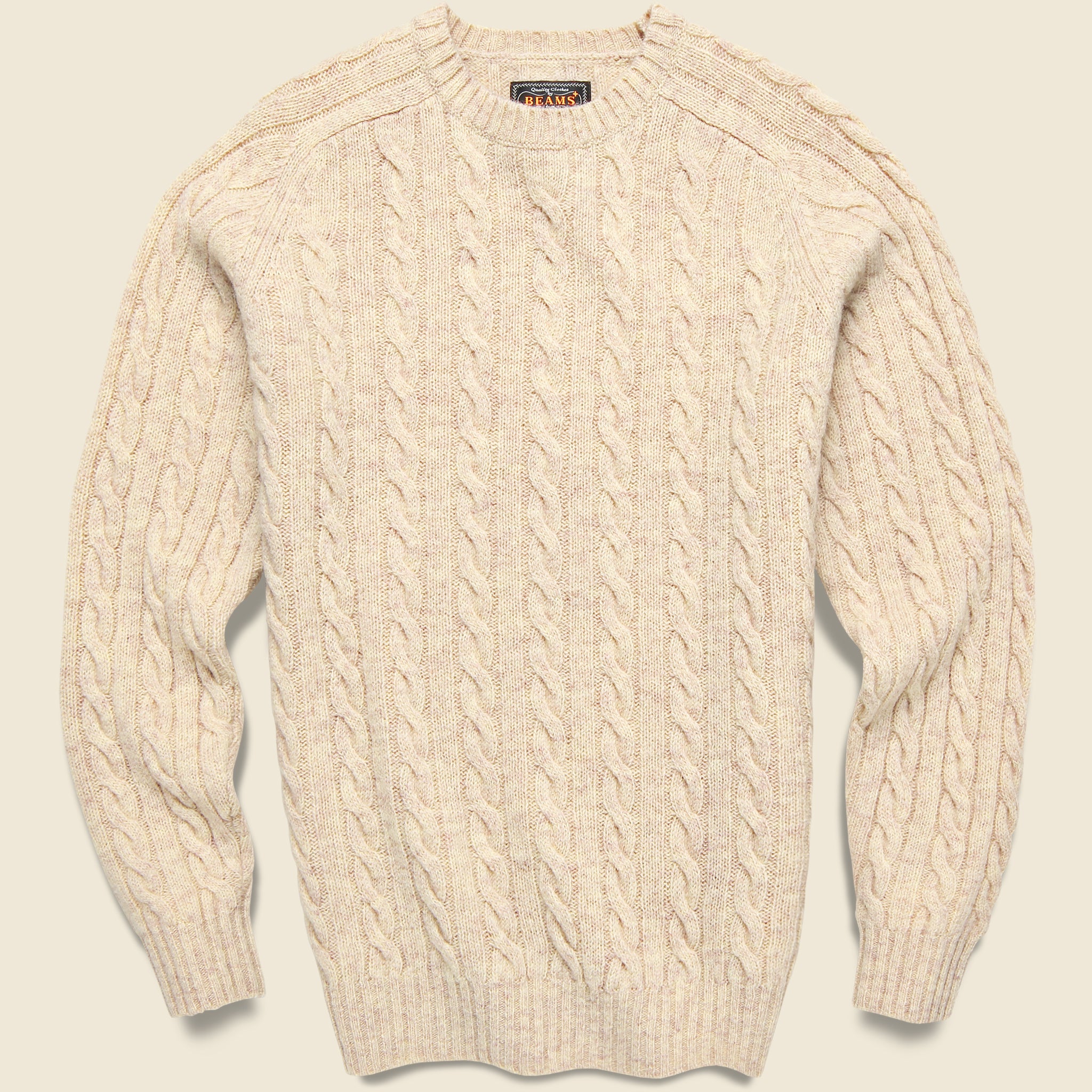 Cable Crewneck Sweater - Beige - BEAMS+ - STAG Provisions - Tops - Sweater