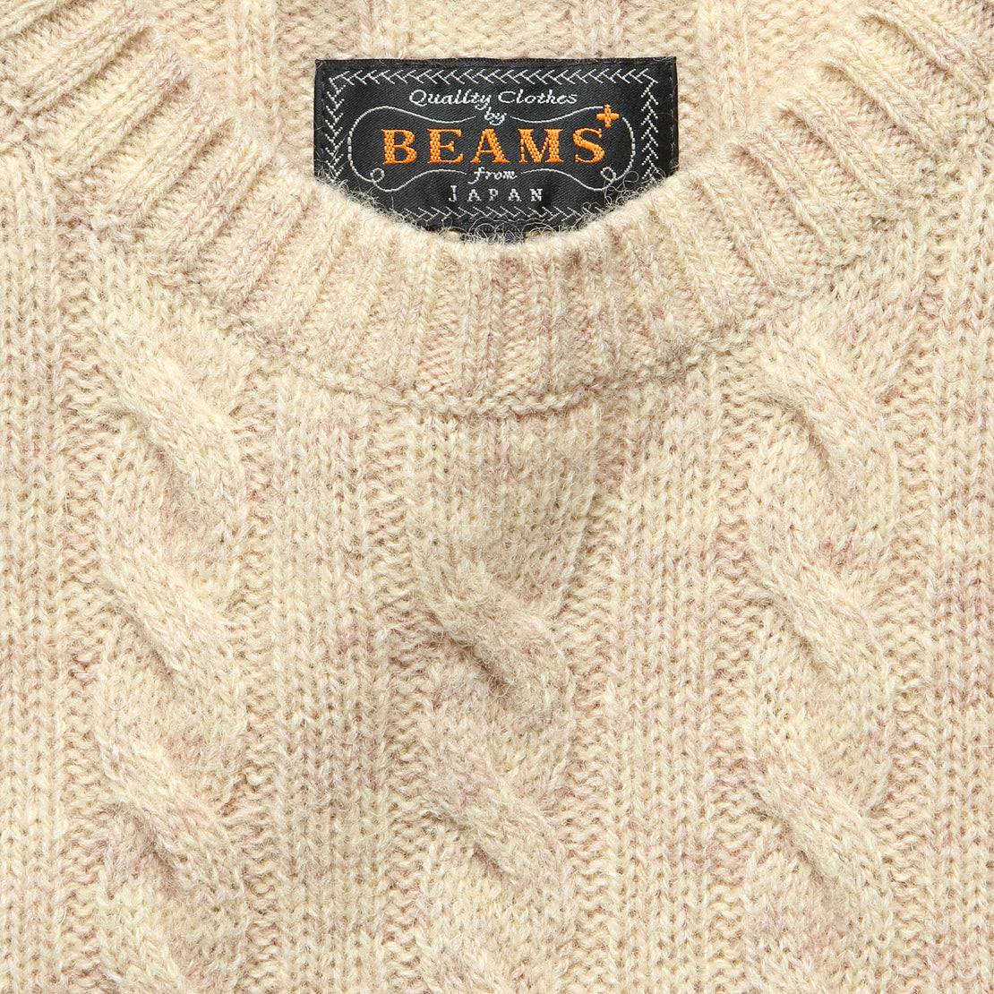 Cable Crewneck Sweater - Beige - BEAMS+ - STAG Provisions - Tops - Sweater