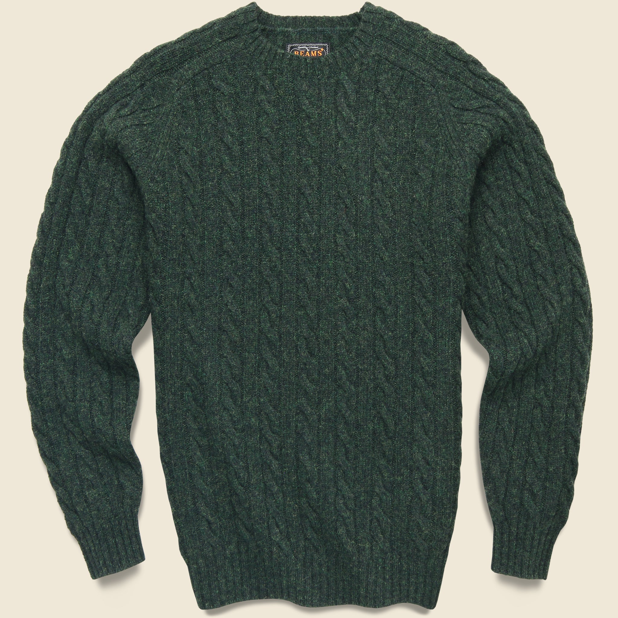 Cable Crewneck Sweater - Green - BEAMS+ - STAG Provisions - Tops - Sweater