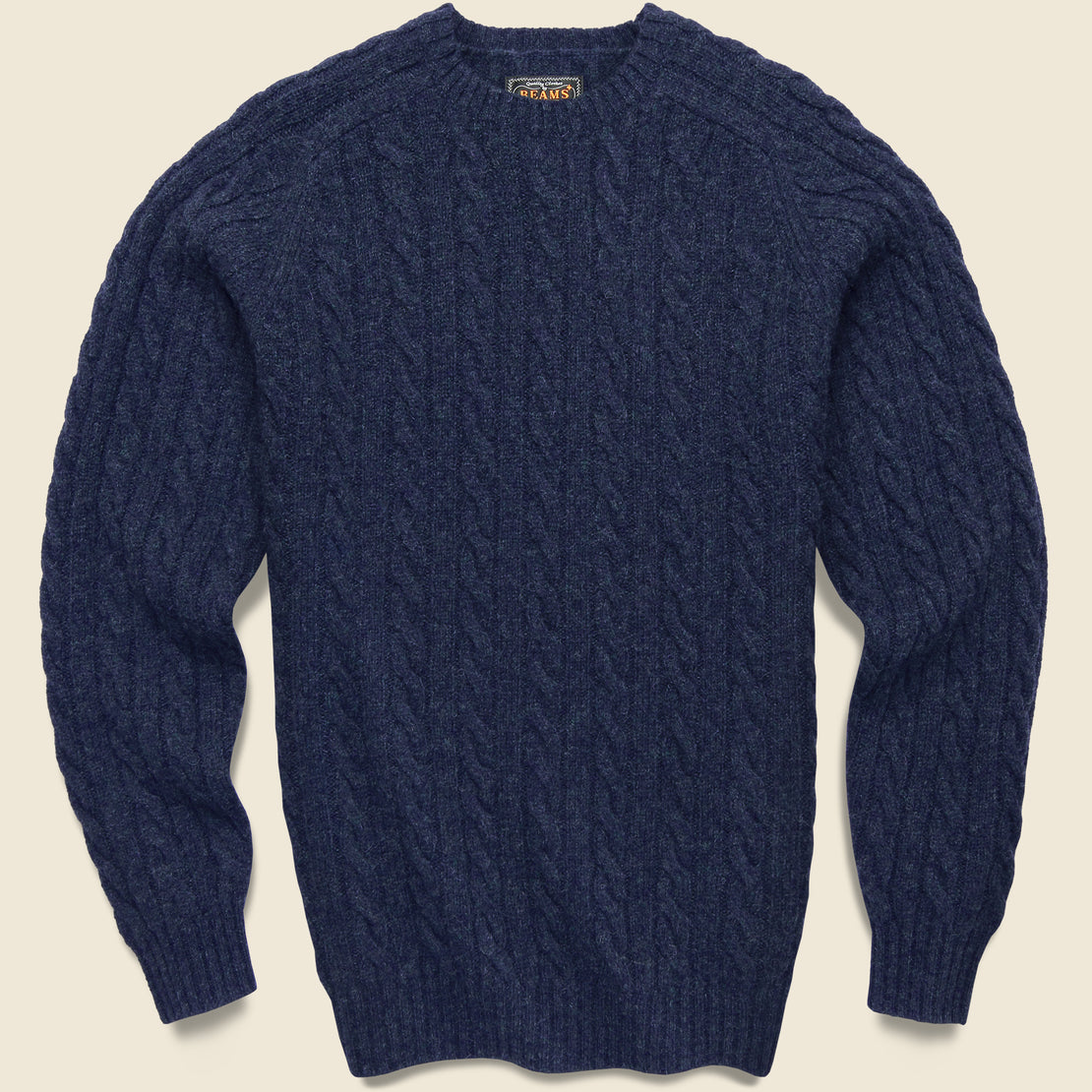 BEAMS+ Cable Crewneck Sweater - Navy