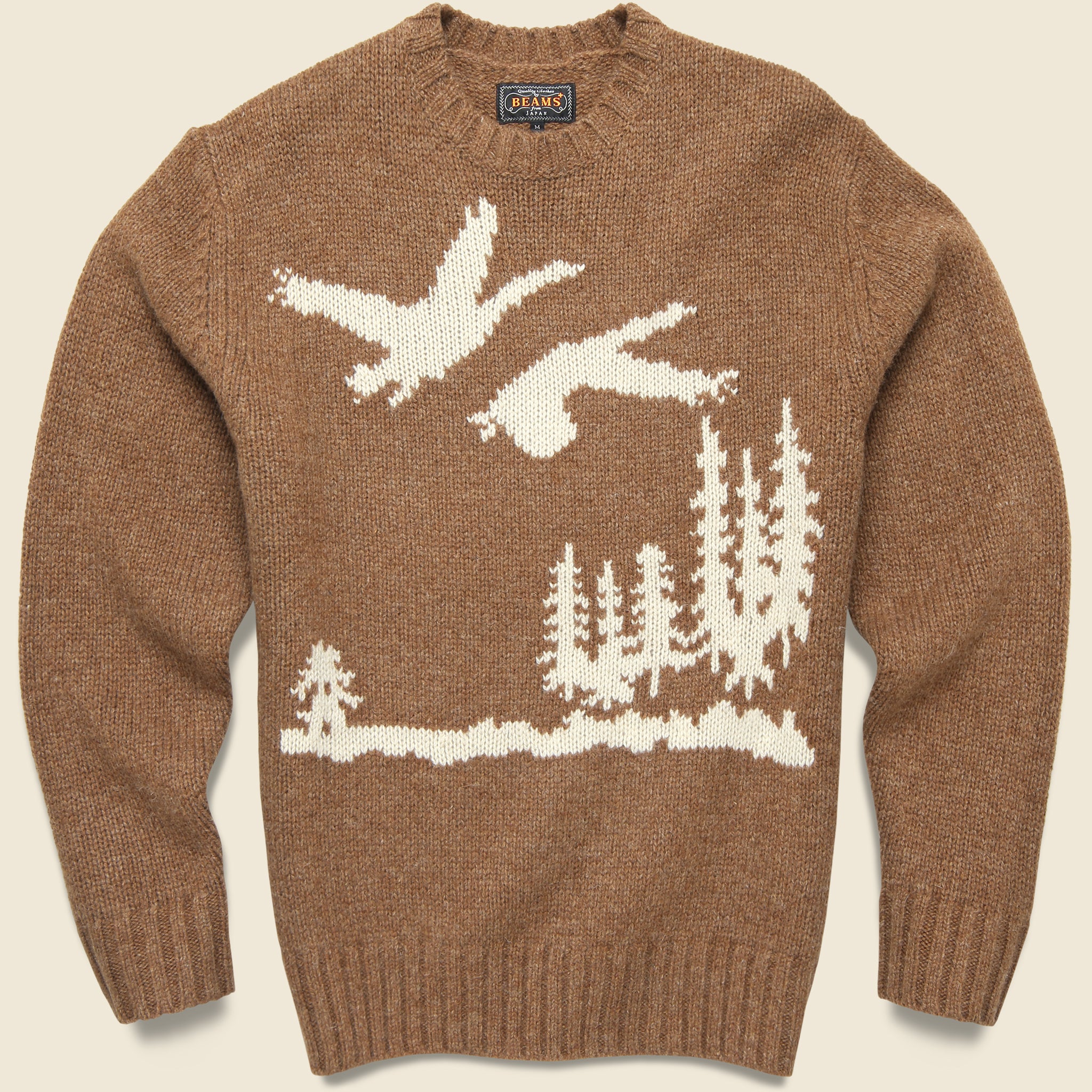 Intarsia 3G Crewneck Ducks Sweater - Brown - BEAMS+ - STAG Provisions - Tops - Sweater