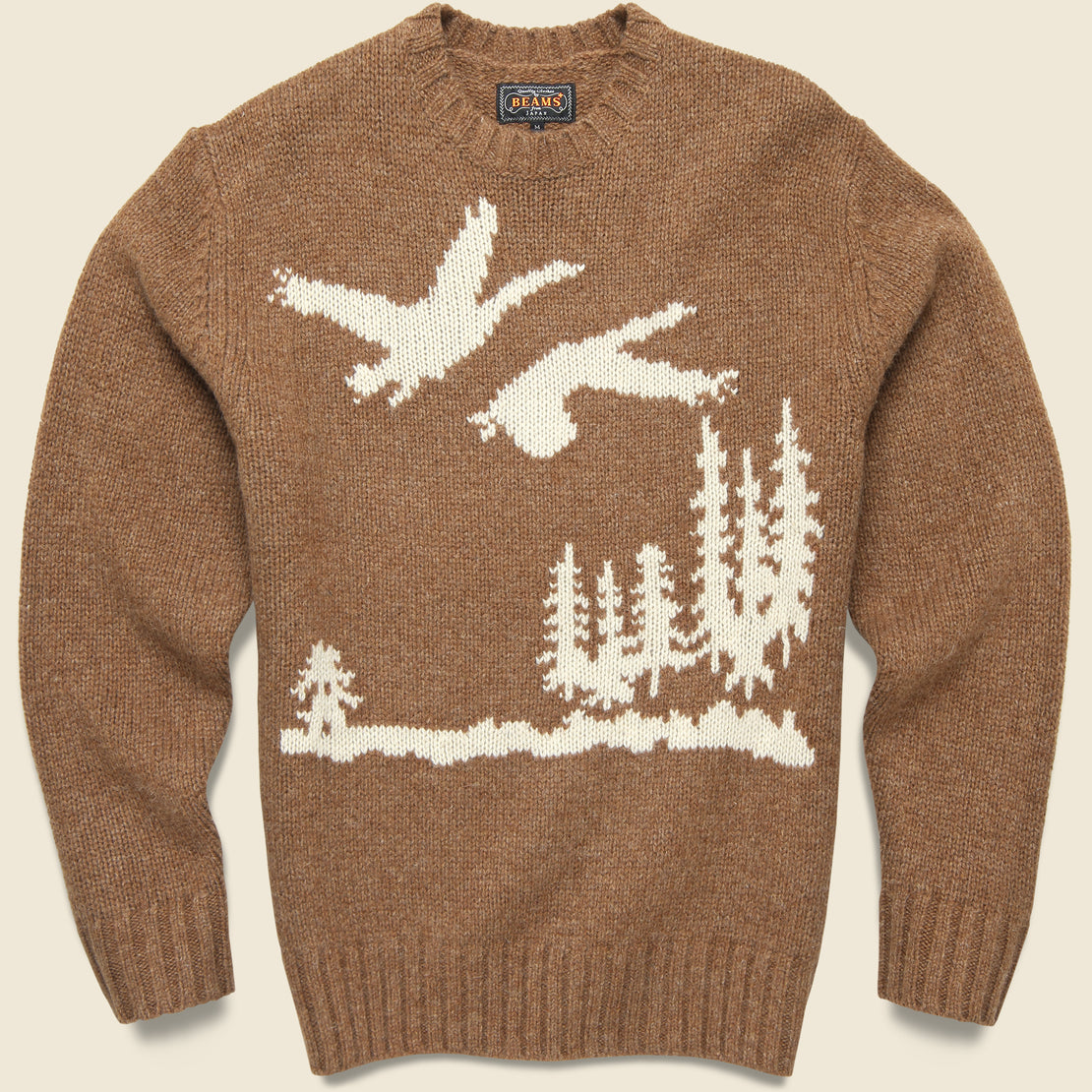 BEAMS+ Intarsia 3G Crewneck Ducks Sweater - Brown
