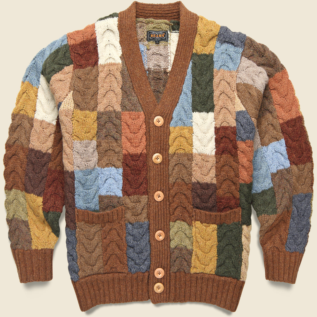 Hand-Knit Cable Cardigan - Cable/Multi/Brown