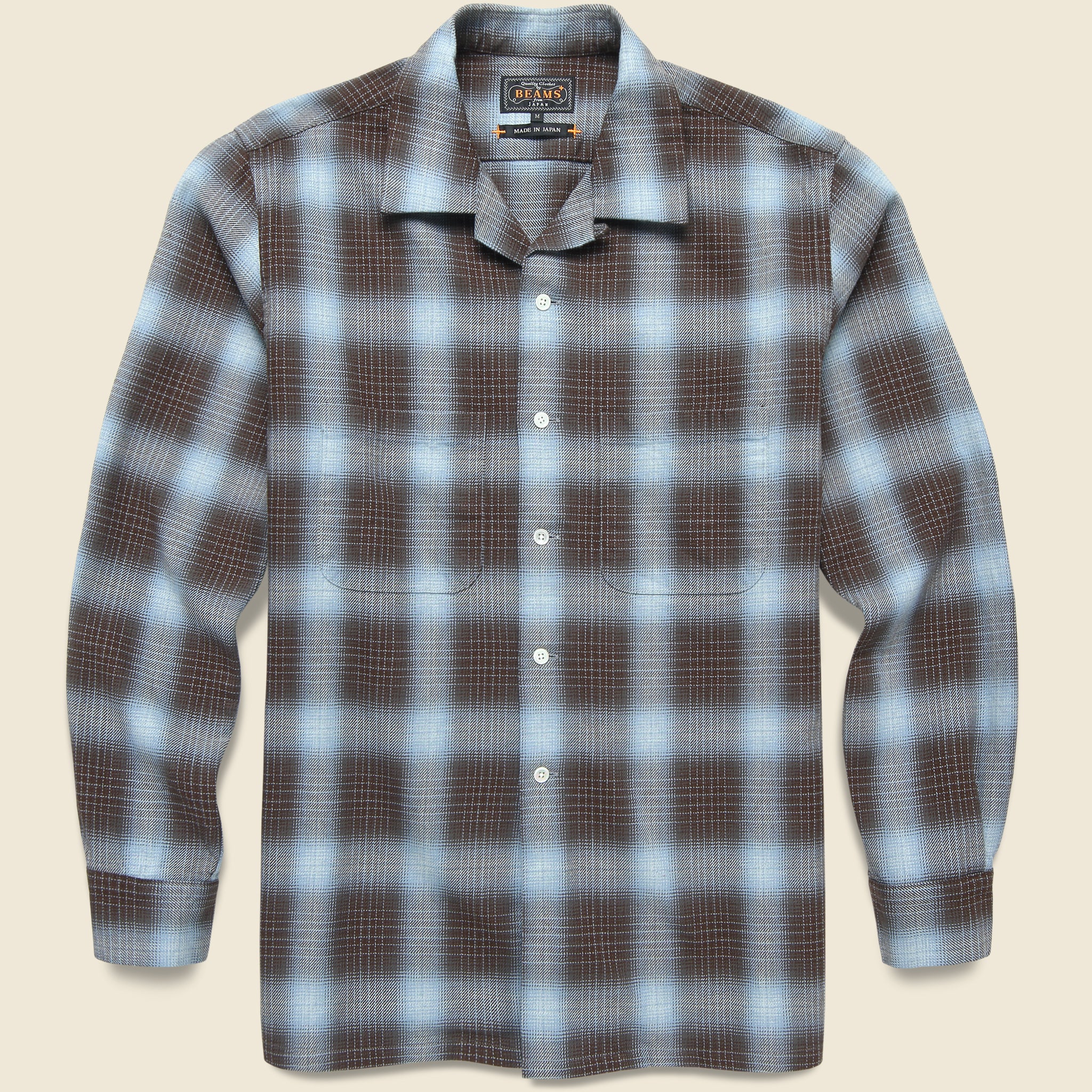 Open Collar Ombre Plaid Shirt - Brown - BEAMS+ - STAG Provisions - Tops - L/S Woven - Plaid