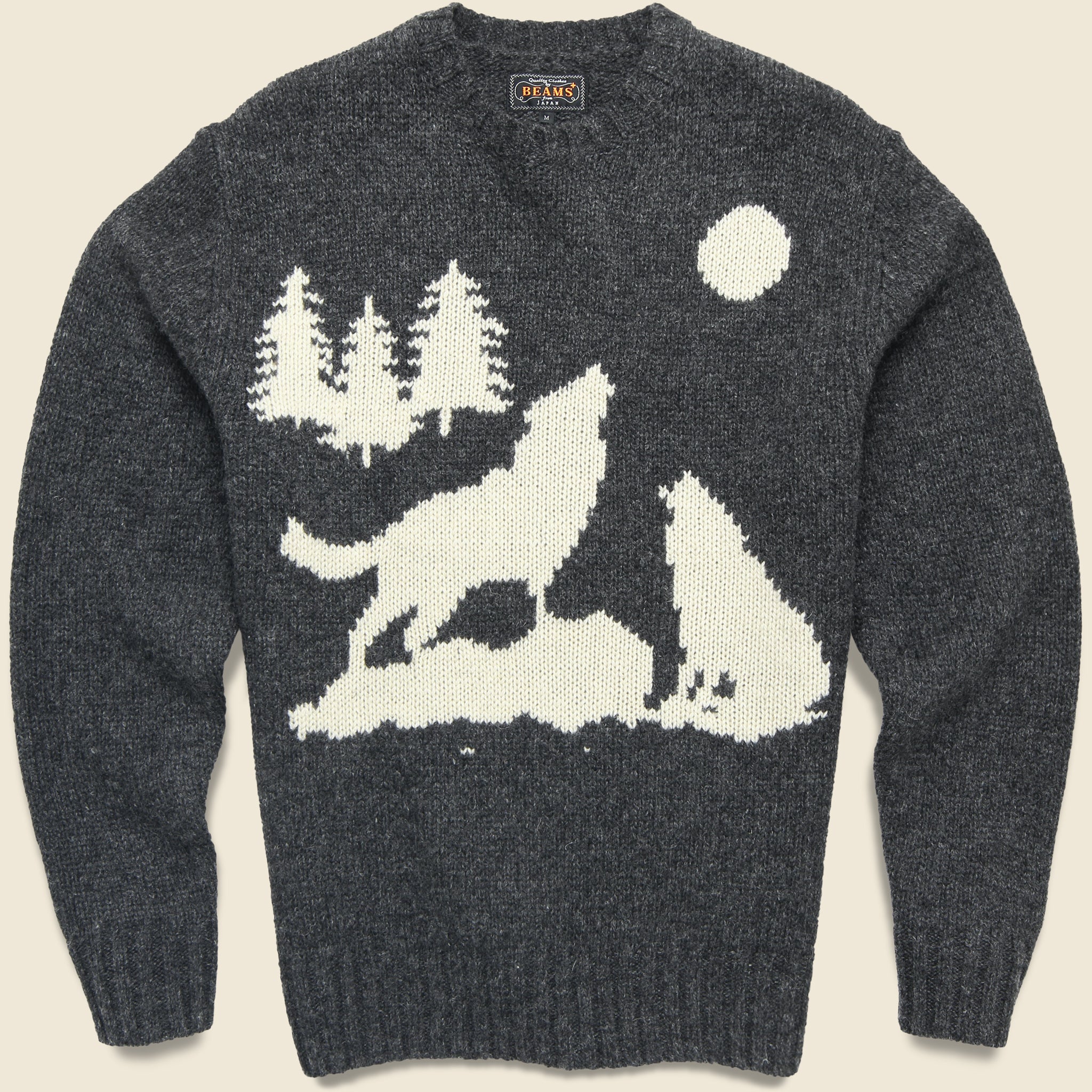 Crew Intarsia Wolves Sweater - Charcoal