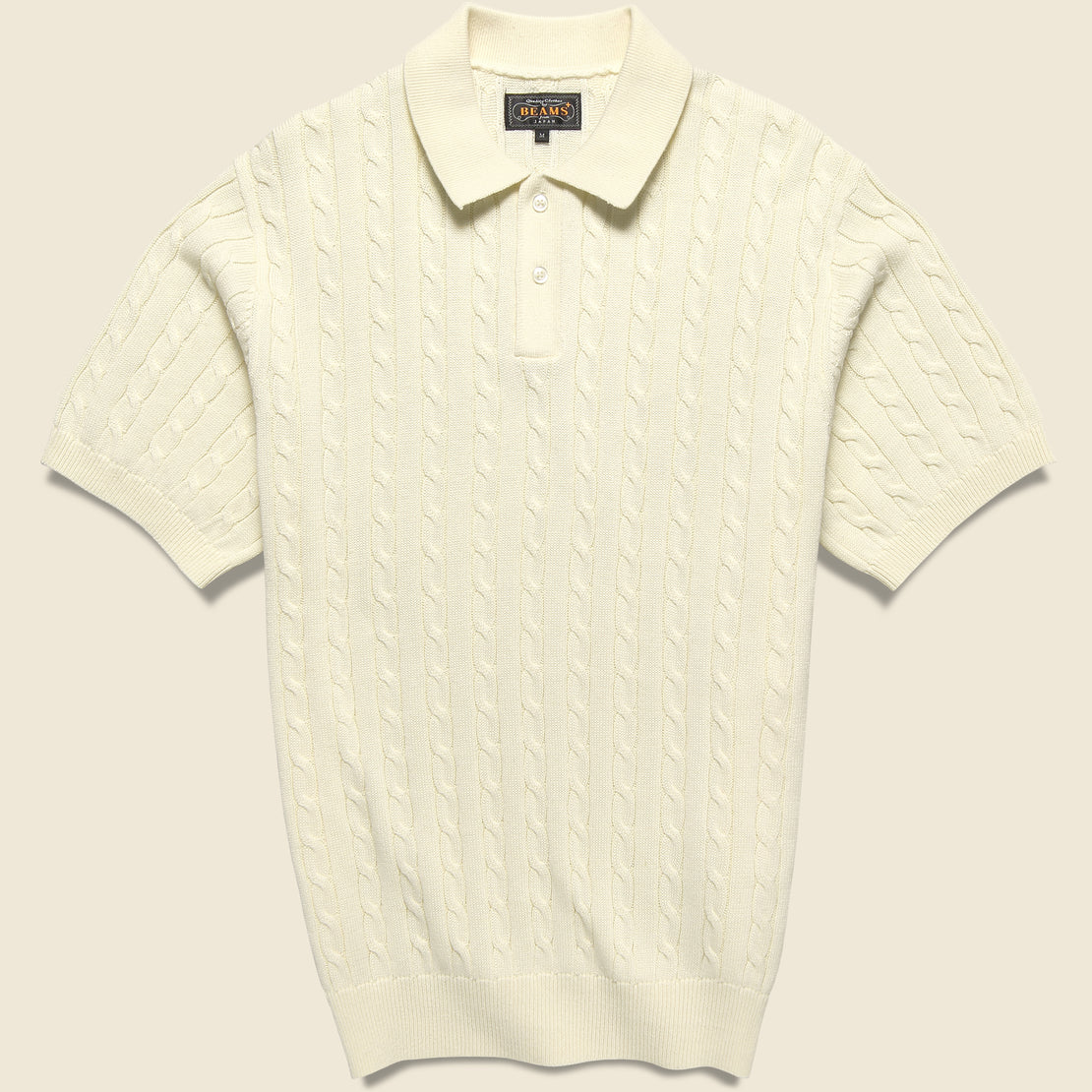BEAMS+ Cable Knit Polo - White